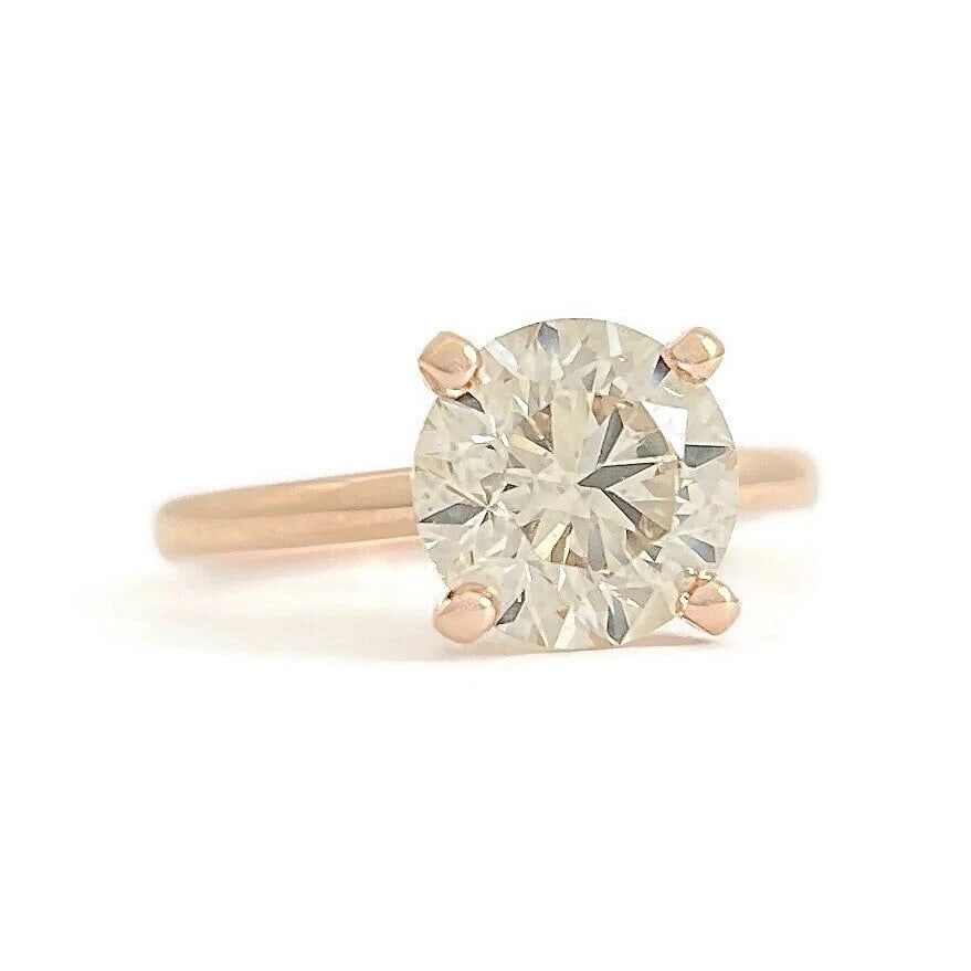 Round Solitaire Champagne Diamond Engagement Ring 14K Rose Gold, 2.13 CT (1 of 8)