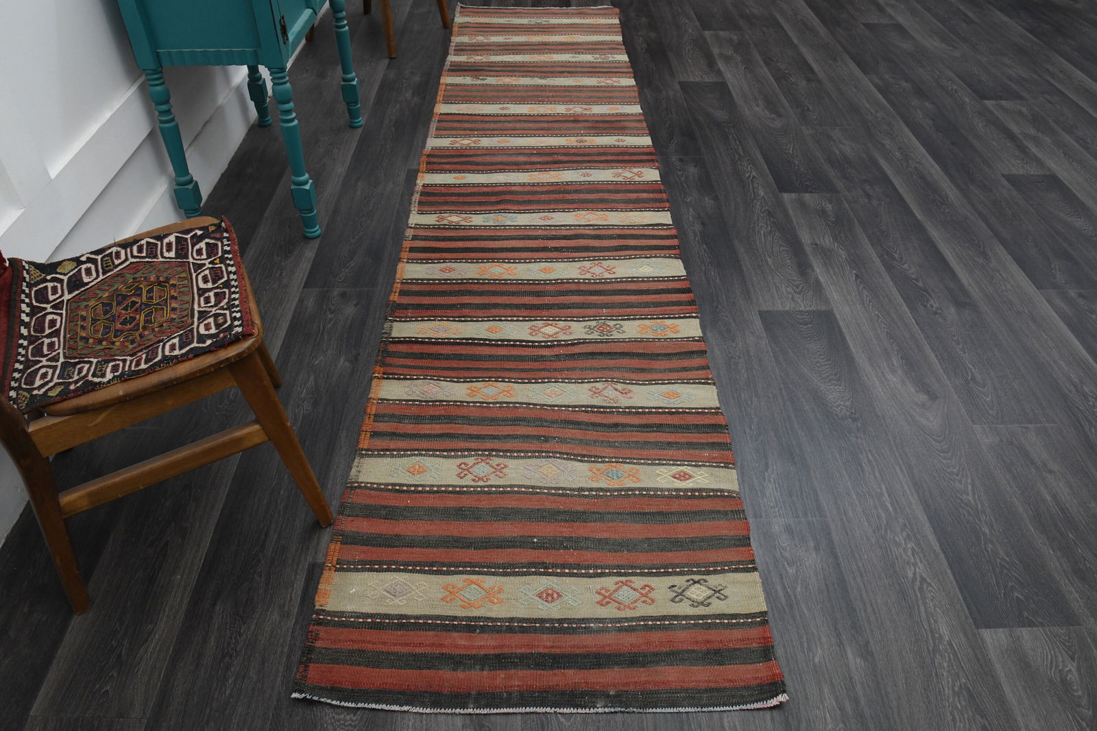 2.5x11.2 ft, FLATWEAVE KILIM RUNNER
