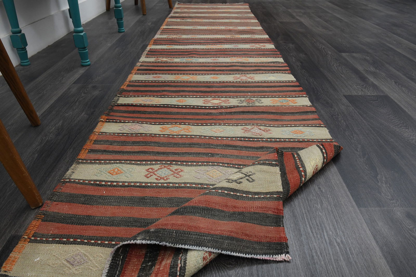 2.5x11.2 ft, FLATWEAVE KILIM RUNNER - 7