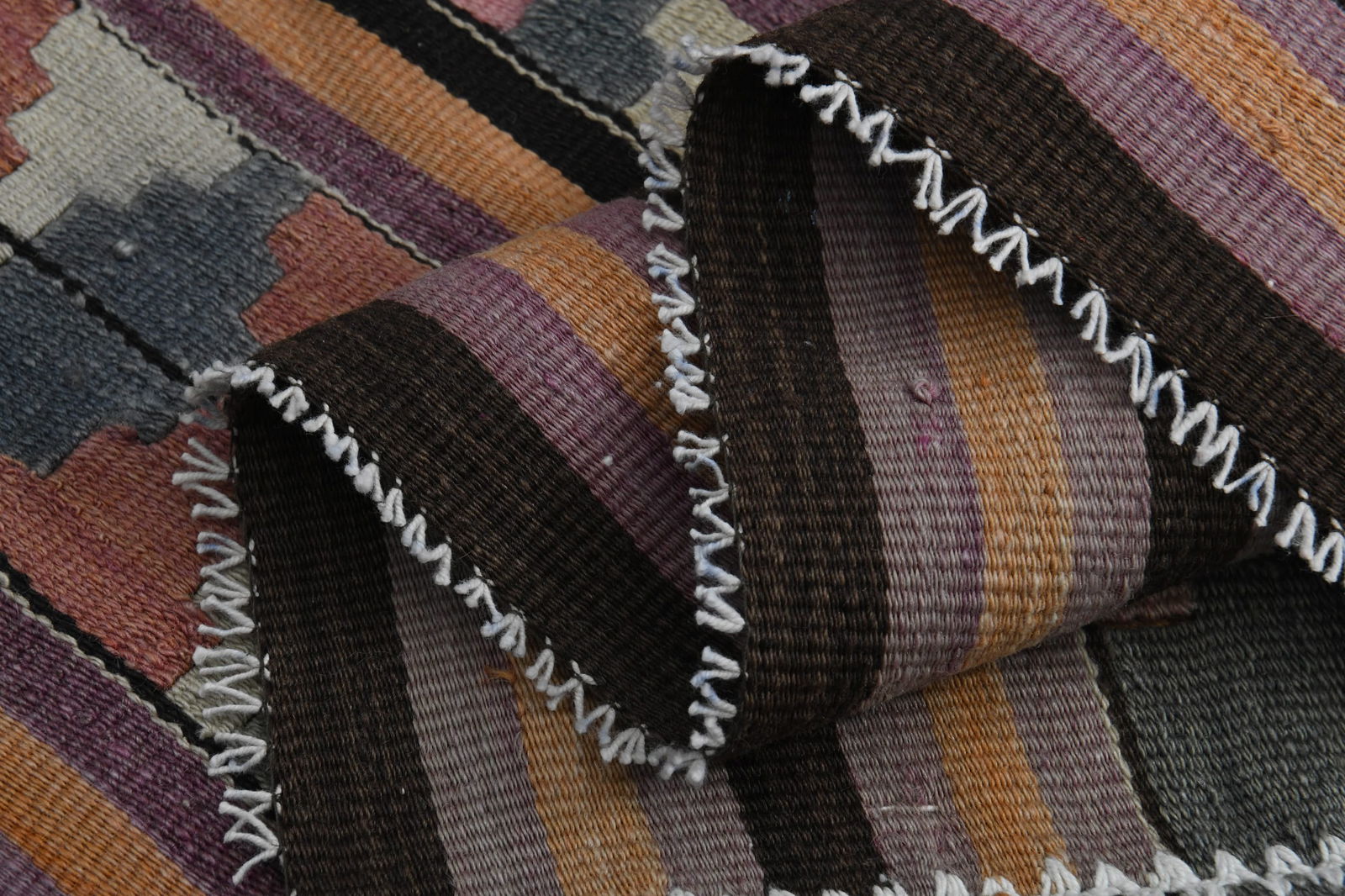 5'3x12'3 ft, COLORFUL RUNNER RUG: Title: 5'3x12'3 ft, COLORFUL RUNNER RUG Origin: Turkey Date/Period: 1960 - 1970 Materials: Wool and Cotton Size: Width: 5.3 feet Length: 12.3 feet Description: This Turkish one-of-a-kind Vintage Flatw