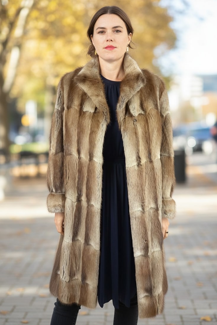 LONG MUSKRAT FUR COAT EU: XL ; US: 20 (1 of 10)