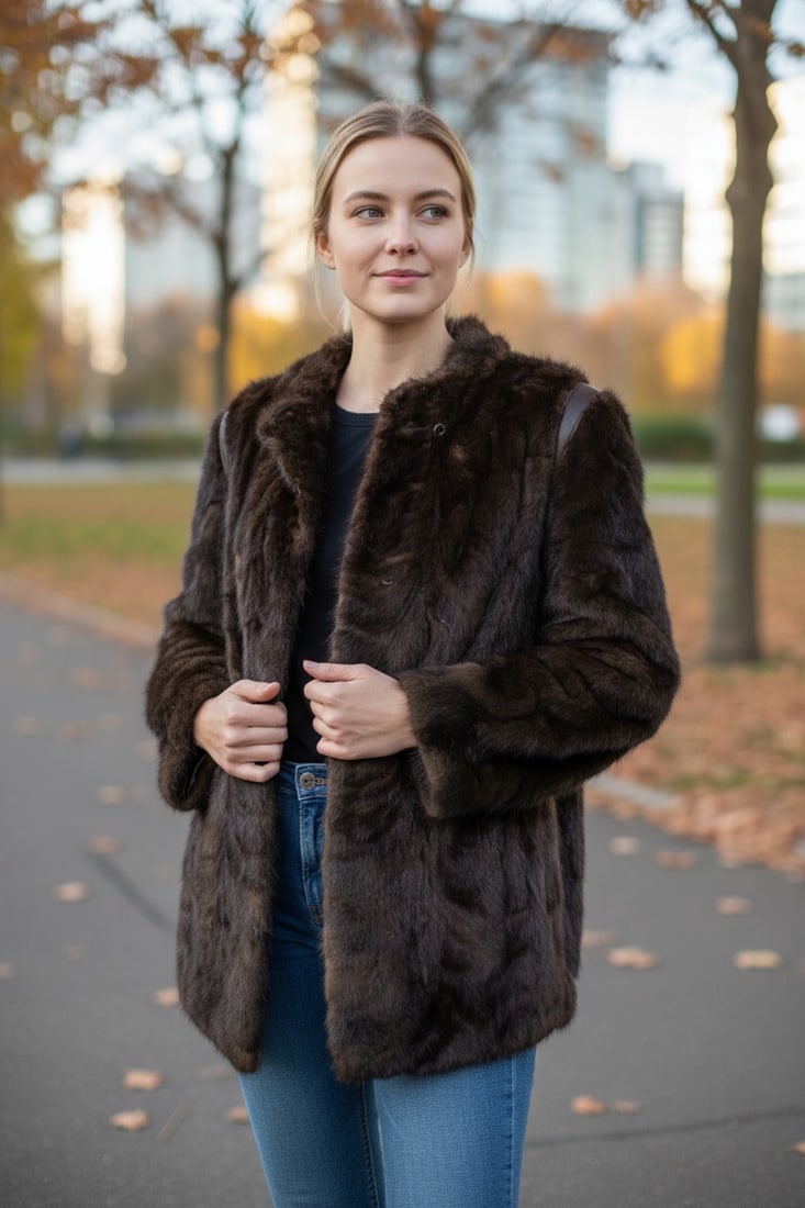 BROWN MINK JACKET EU: XL - US:20: Title: BROWN MINK JACKET EU: XL - US:20 Dimension: Approximate size- EU: XL ; US: 20 : Important details: Length: 80cm/31.5in -Shoulders width:50cm/19.69in -Sleeve Length:64cm/25.2in -Bust size ( pit
