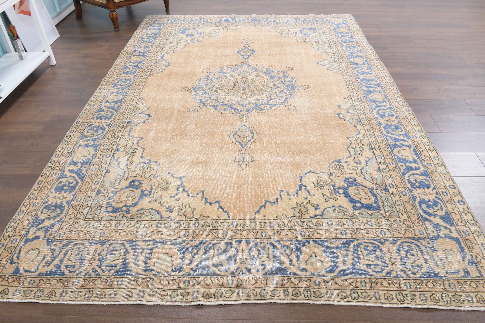 8x10 OVERSIZE AREA RUG: Title: 8x10 OVERSIZE AREA RUG Origin: Turkey Date/Period: 1960 - 1970 Materials: Wool And Cotton Size: Width: 6.9 feet Length: 10.4 feet Description: This Turkish one-of-a-kind Vintage Turkish Rug is