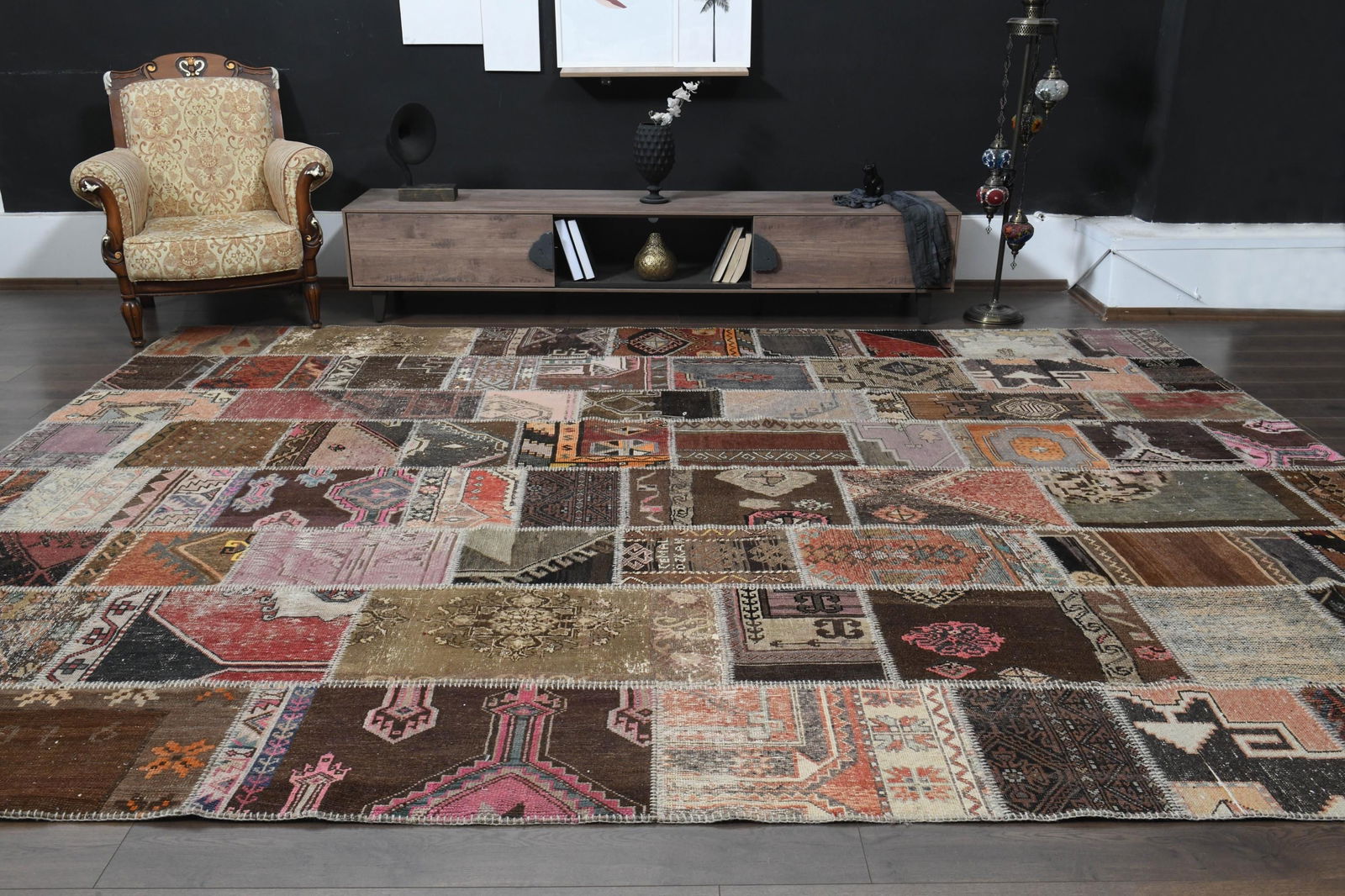 9'9x13'2 ft, PATCHWORK LARGE RUG: Title: 9'9x13'2 ft, PATCHWORK LARGE RUG Origin: Turkey Date/Period: 1960 - 1970 Materials: Wool And Cotton Size: Width: 9.9 feet Length: 13.2 feet Description: This Turkish one-of-a-kind Vintage Turki