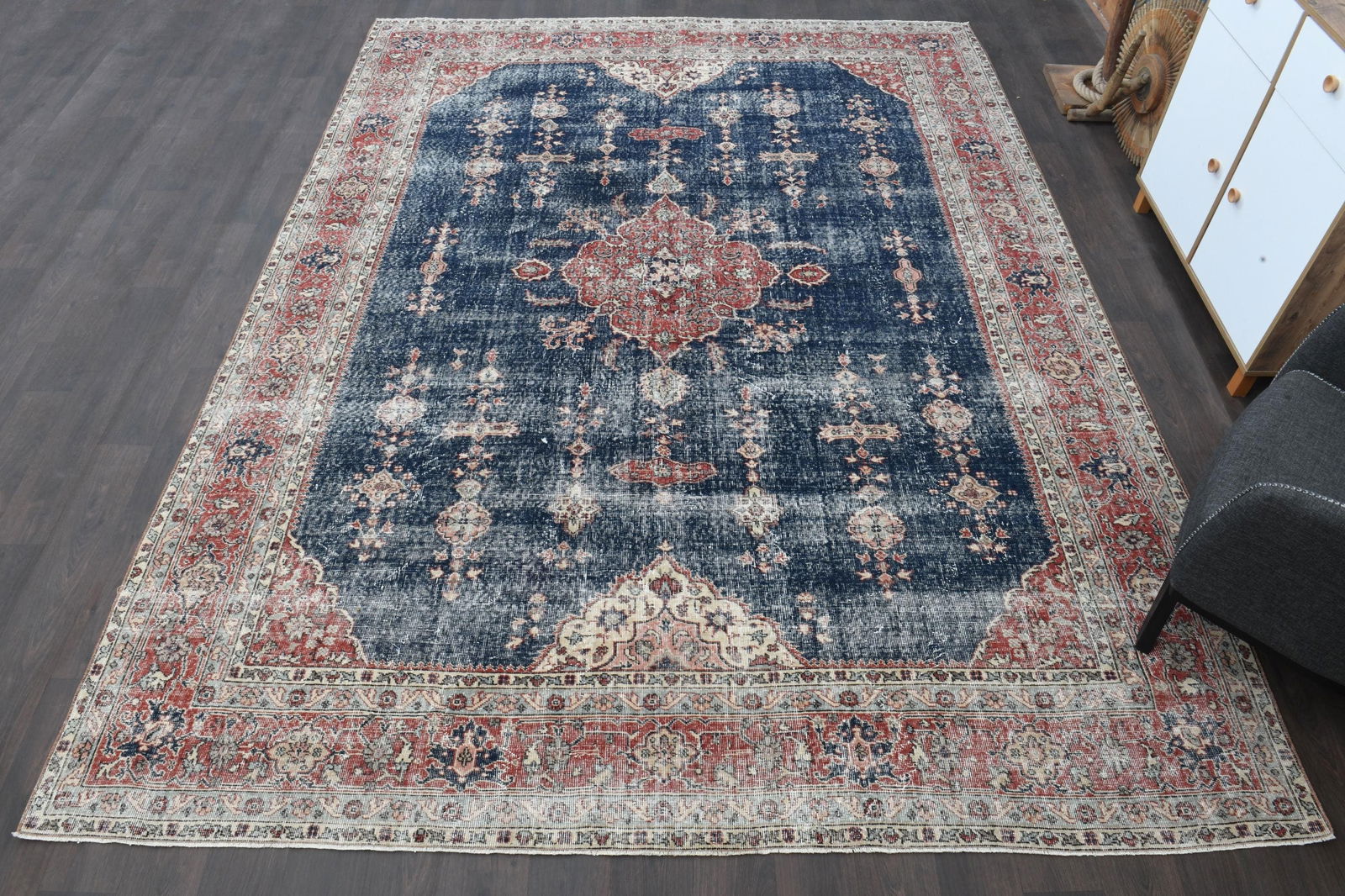 9'1x11'6 ft, COLORFUL AREA RUG: Title: 9'1x11'6 ft, COLORFUL AREA RUG Origin: Turkey Date/Period: 1960 - 1970 Materials: Wool And Cotton Size: Width: 6.6 feet Length: 10.9 feet Description: This Turkish one-of-a-kind Vintage Turkish