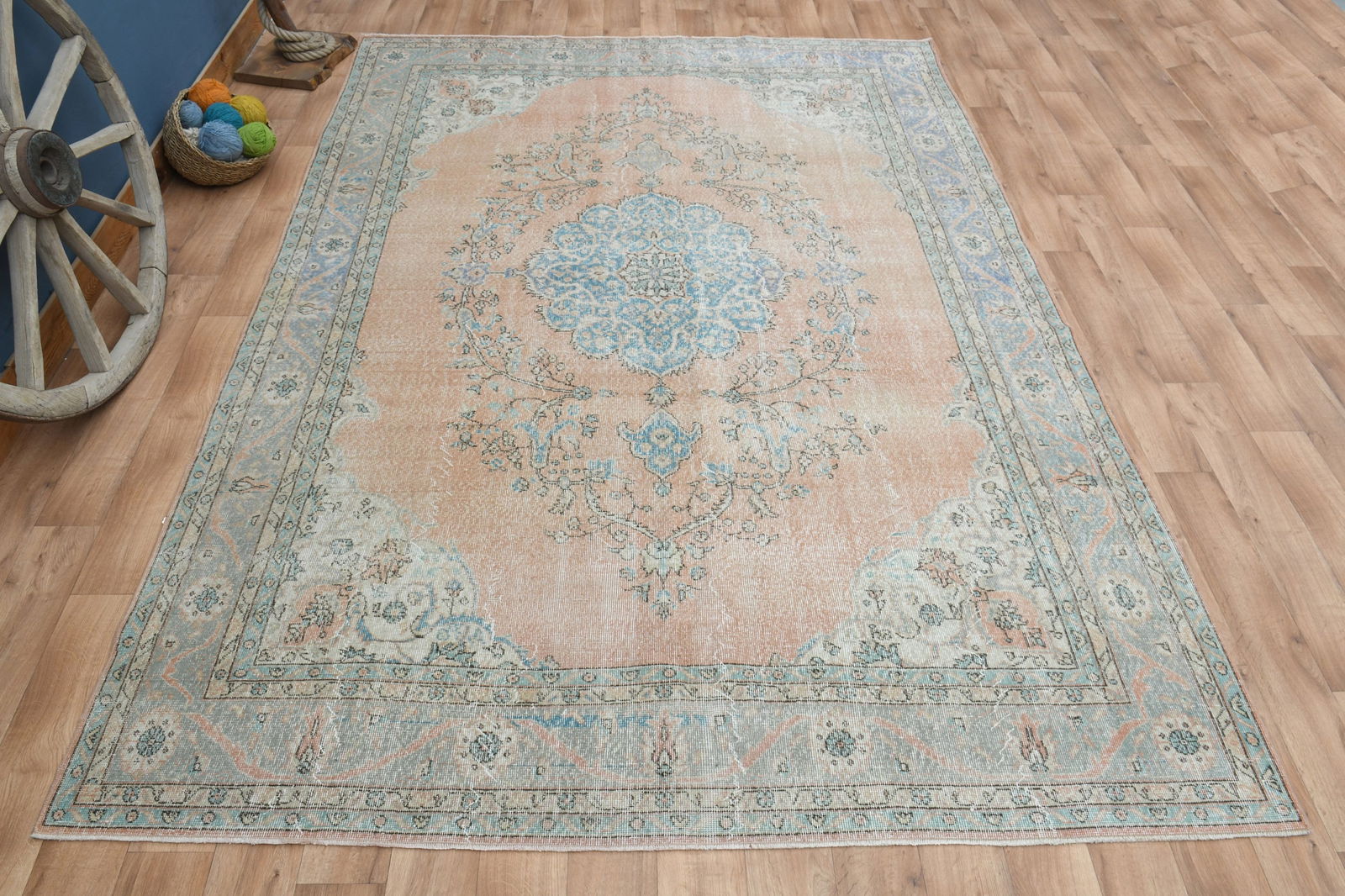 8'3x11'6 ft, ORIENTAL AREA RUG: Title: 8'3x11'6 ft, ORIENTAL AREA RUG Origin: Turkey Date/Period: 1960 - 1970 Materials: Wool And Cotton Size: Width: 8.3 feet Length: 11.6 feet Description: This Turkish one-of-a-kind Vintage Turkish