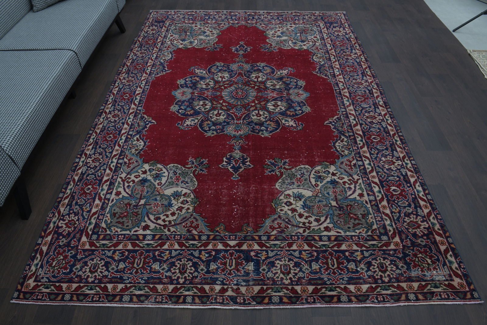 7x10 Vintage Turkish Rug: Title: 7x10 Vintage Turkish Rug Origin: Turkey Date/Period: 1960 - 1970 Materials: Wool And Cotton Size: Width: 6.7 feet Length: 9.4 feet Description: This Turkish one-of-a-kind Vintage Turkish Rug is