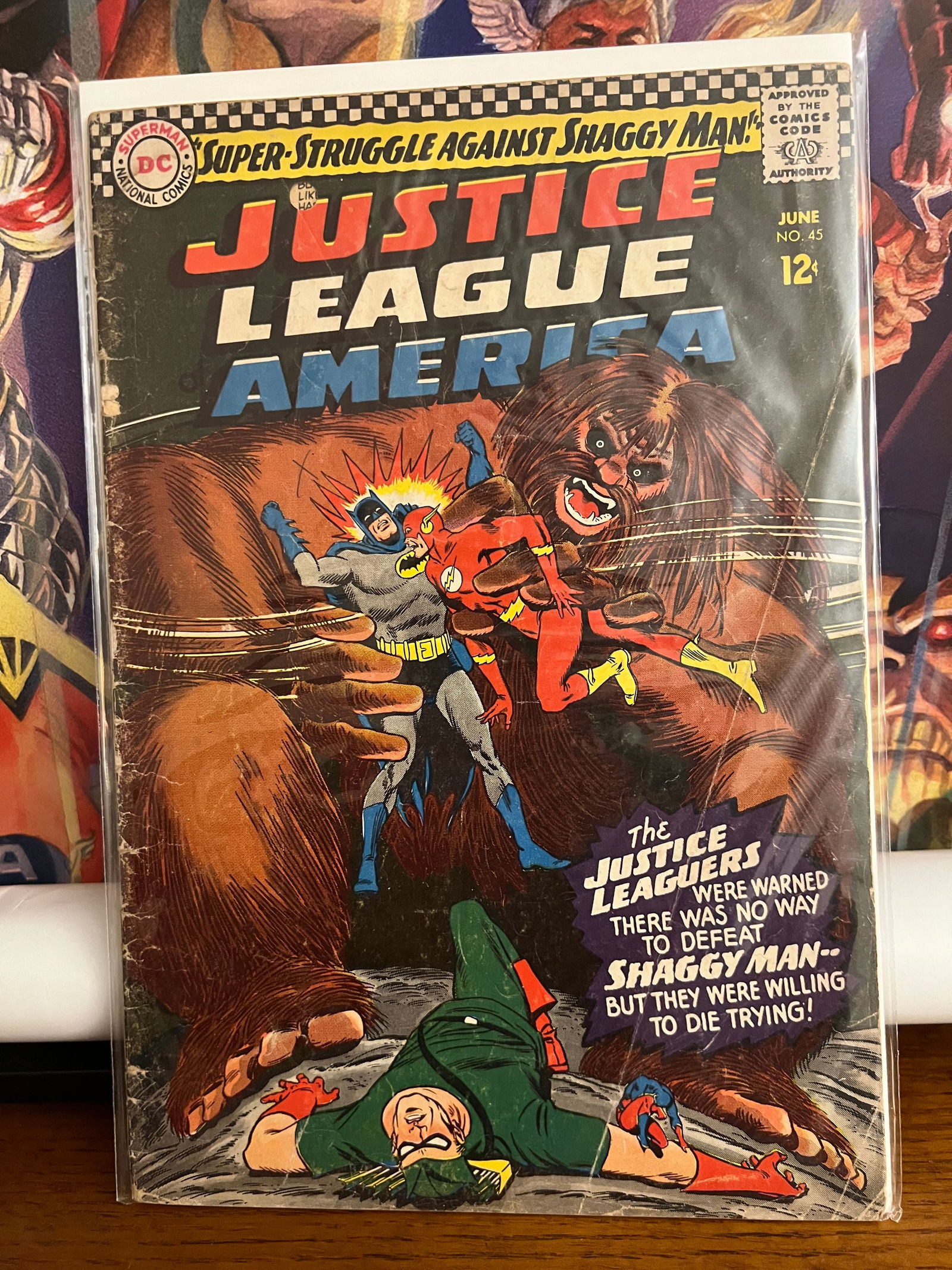 JLofA #45: Title: JLofA #45 Description: 1st Apper. of Shaggy Man 1964 Materials: DC Comics Reserve: $20.00 Shipping: Domestic: Shipping rates are determined by destination International: Foreign shipping rates