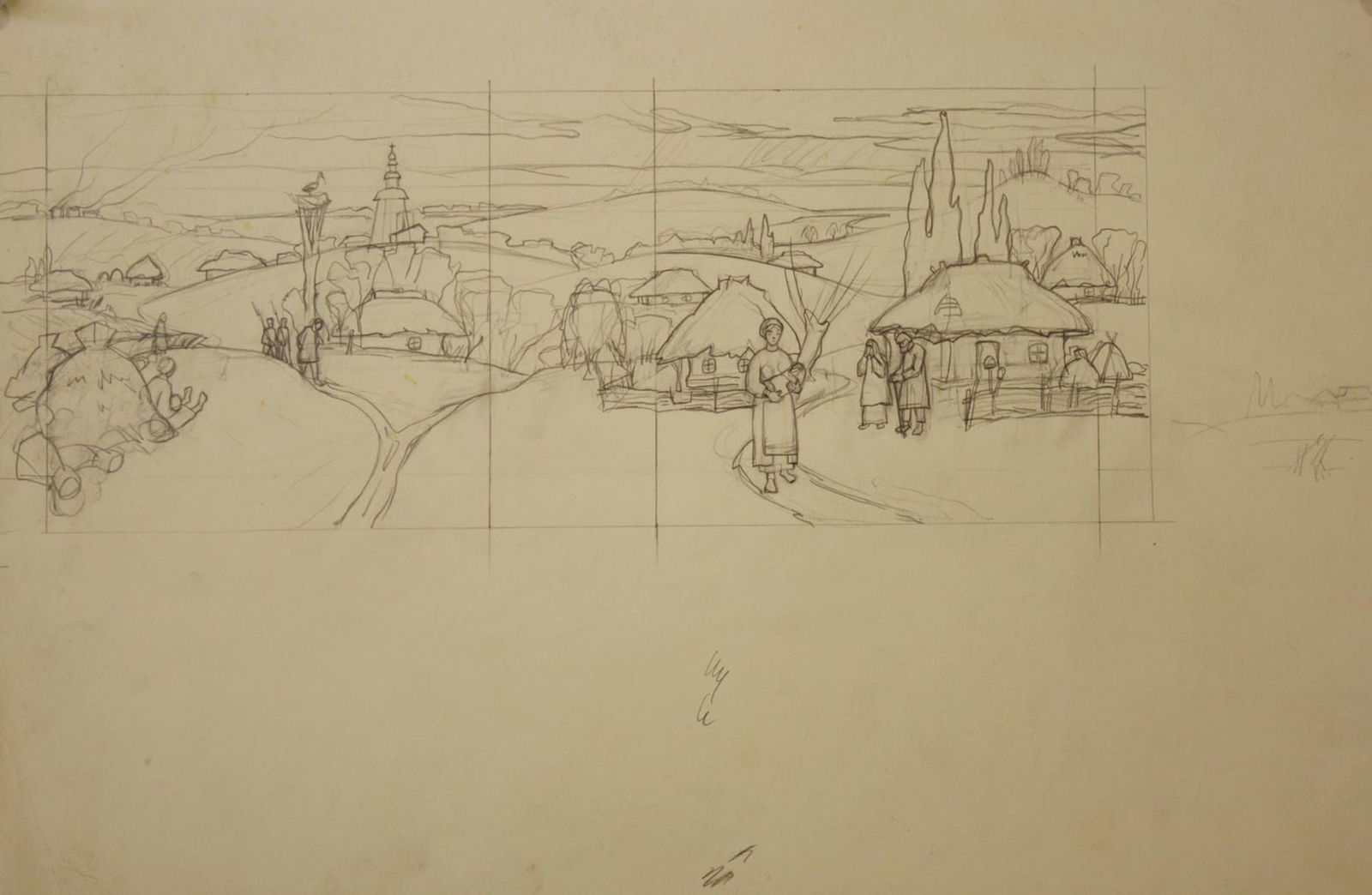 Mynka Olexandr (Ukrainian artist), "Convoy", pencil on paper: Title: Mynka Olexandr (Ukrainian artist), "Convoy", pencil on paper Artist: Mynka Olexandr Fedorovich Description: ARTIST: Mynka Olexandr Fedorovich, Ukrainian artist TITLE: "Convoy" SIZE: 13 x 33 cm,