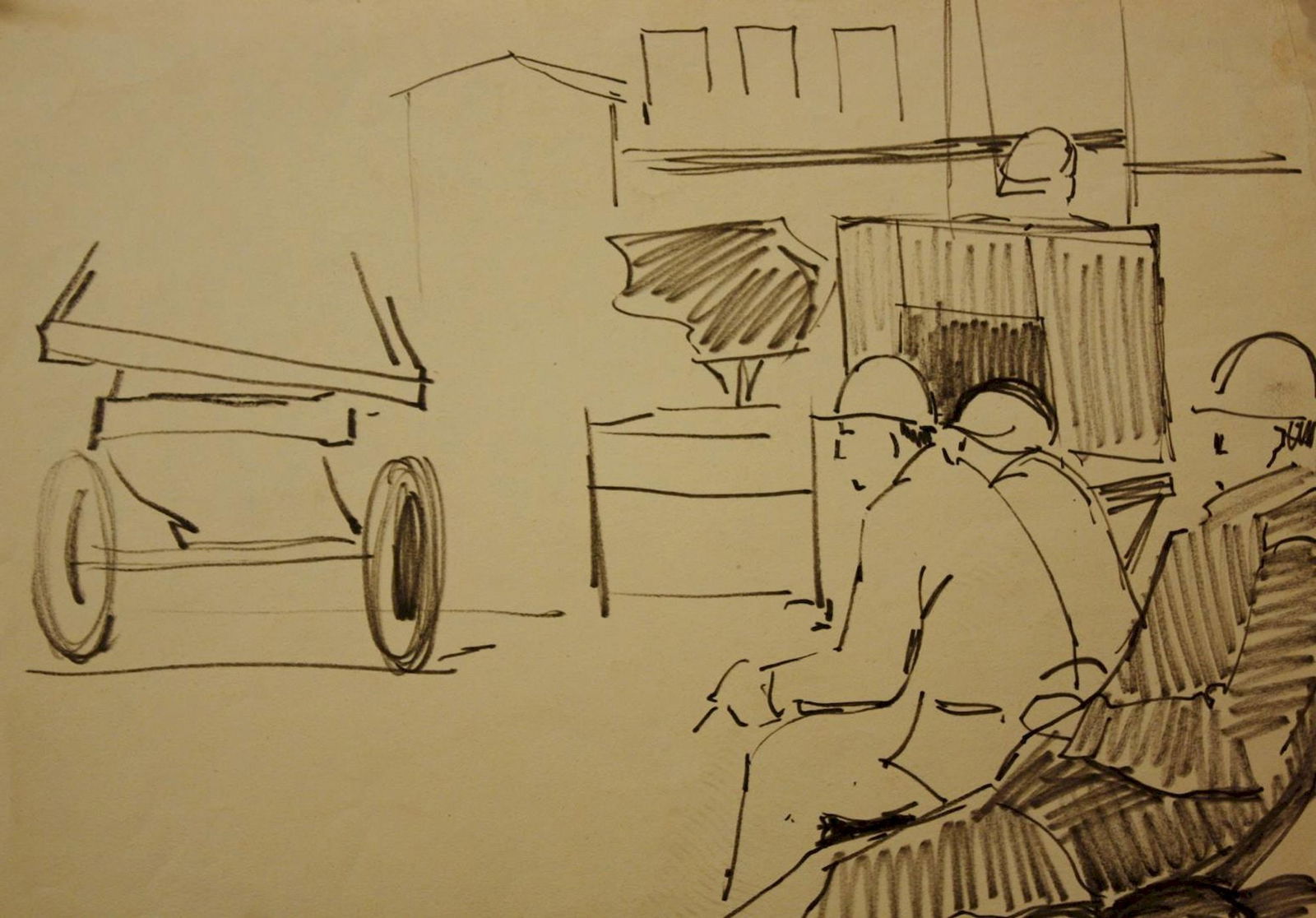 Mynka Olexandr (Ukrainian artist), "Break", pencil on paper: Title: Mynka Olexandr (Ukrainian artist), "Break", pencil on paper Artist: Mynka Olexandr Fedorovich Description: ARTIST: Mynka Olexandr Fedorovich, Ukrainian artist TITLE: "Break" SIZE: 28 x 40 cm, (