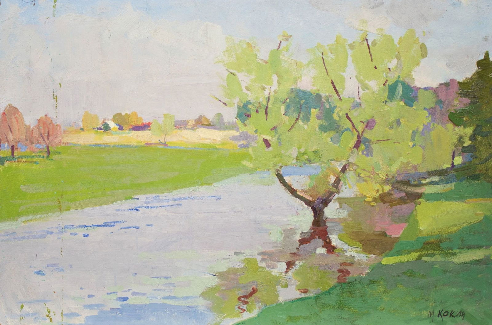 Kokin Mykhaylo (Ukrainian artist), "Flood", oil on cardboard: Title: Kokin Mykhaylo (Ukrainian artist), "Flood", oil on cardboard Artist: Kokin Mykhaylo Oleksandrovich Description: ARTIST: Kokin Mykhaylo Oleksandrovich, Ukrainian artist TITLE: "Flood" SIZE: 45 x