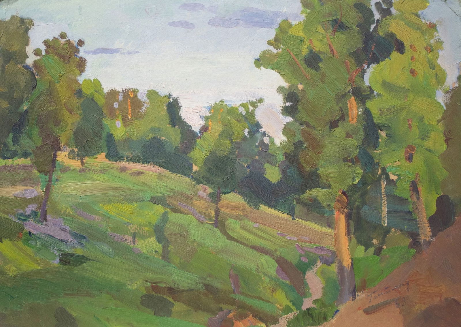 Hantman Moses (Ukrainian artist), "Warm evening", oil on cardboard: Title: Hantman Moses (Ukrainian artist), "Warm evening", oil on cardboard Artist: Hantman Moses Faybovych Description: ARTIST: Hantman Moses Faybovych, Ukrainian artist TITLE: "Warm evening" SIZE: 34