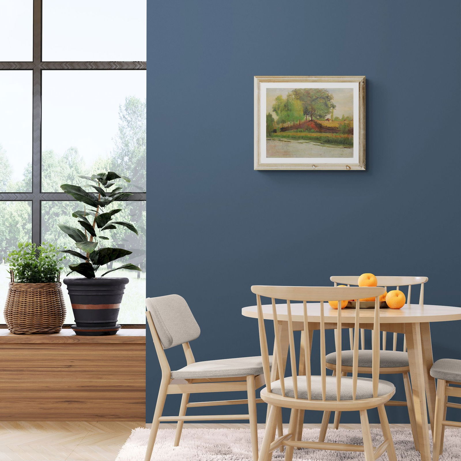 Unidentified (Ukrainian artist), "The village by the river", oil on cardboard - 2