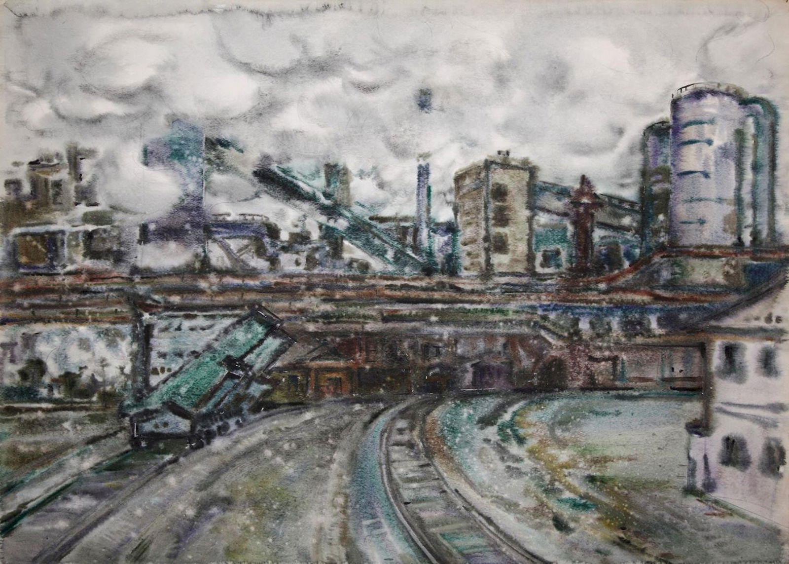 Kirilkov Valentin (Ukrainian artist), "Railroad factory", watercolor on paper (1 of 2)