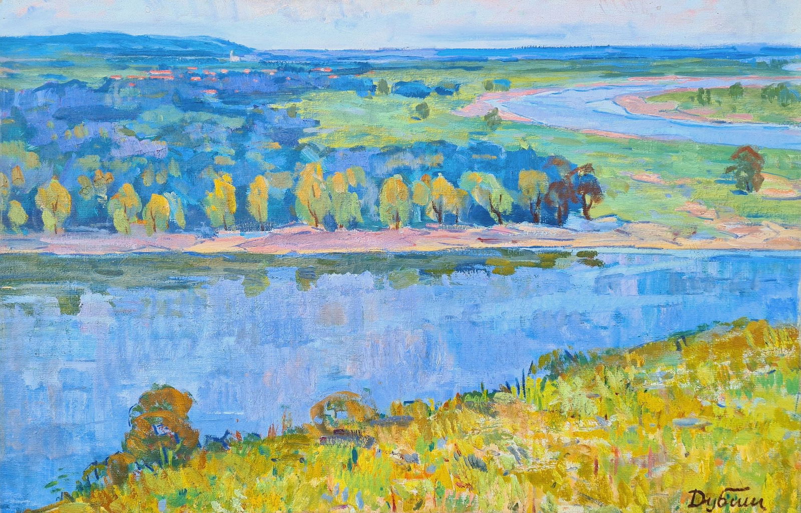 Dubish Ivan (Ukrainian artist), "Sunny day", oil on canvas: Title: Dubish Ivan (Ukrainian artist), "Sunny day", oil on canvas Artist: Dubish Ivan Ivanovich Description: ARTIST: Dubish Ivan Ivanovich, Ukrainian artist TITLE: "Sunny day" SIZE: 72 x 111 cm, (28 1