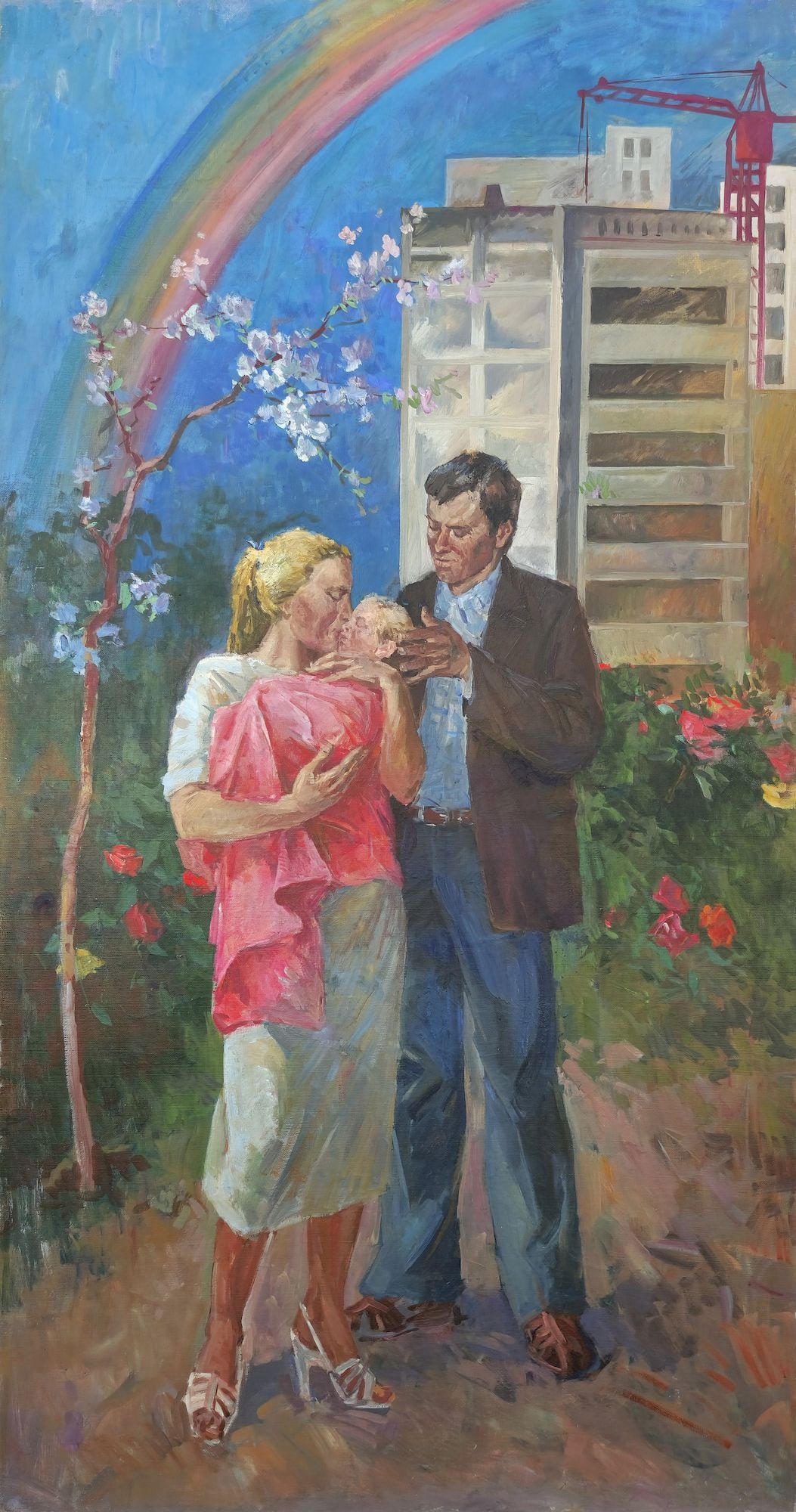 Unidentified (Ukrainian artist), "Settlers", oil on canvas: Title: Unidentified (Ukrainian artist), "Settlers", oil on canvas Artist: Unidentified Artist Description: ARTIST: Unidentified Artist TITLE: "Settlers" SIZE: 183 x 97 cm, (72 x 38 1/4 in.) MEDIUM: oi