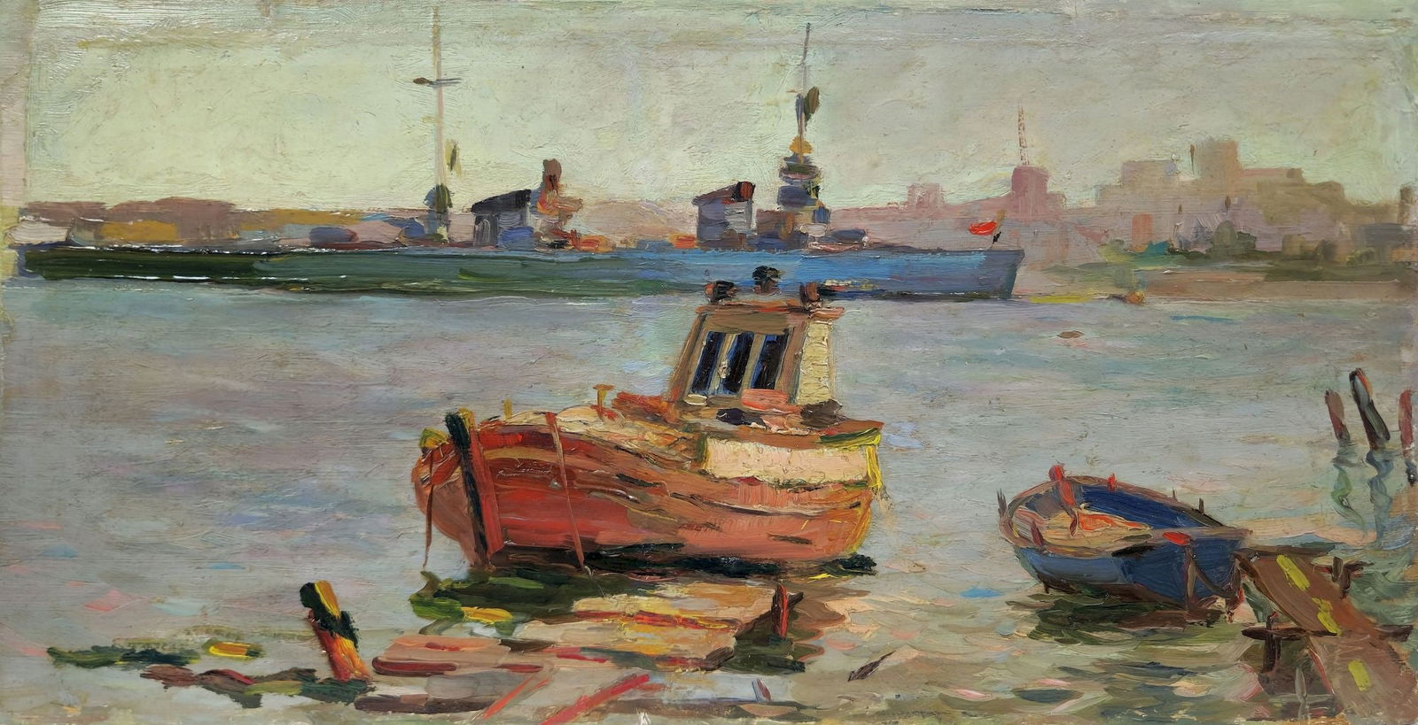 Stolyarenko Petro (Ukrainian artist), "Port", oil on cardboard (1 of 3)