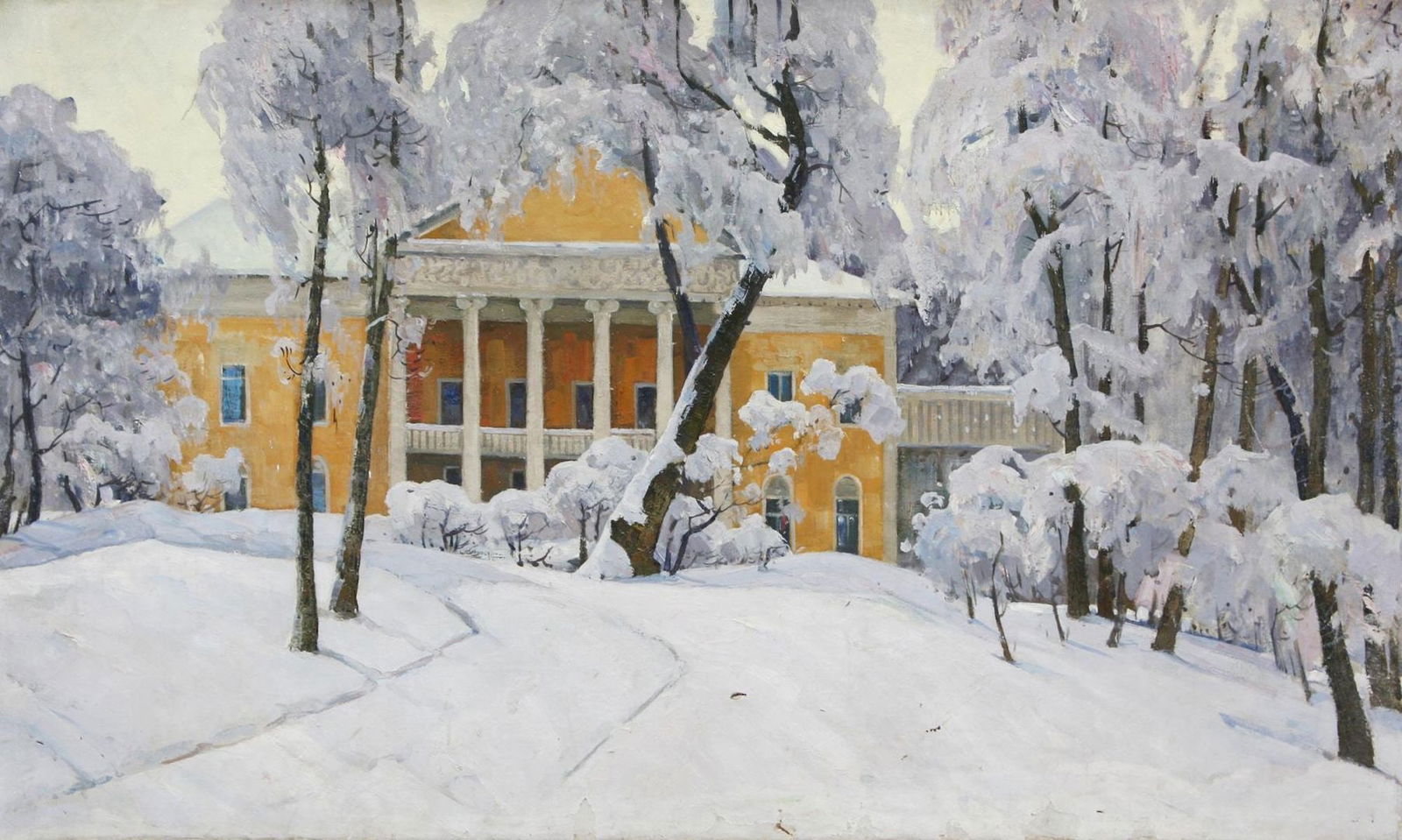 Unidentified (Ukrainian artist), "Winter", oil on canvas: Title: Unidentified (Ukrainian artist), "Winter", oil on canvas Artist: Unidentified Artist Description: ARTIST: Unidentified Artist TITLE: "Winter" SIZE: 120 x 200 cm, (47 1/4 x 78 3/4 in.) MEDIUM: o