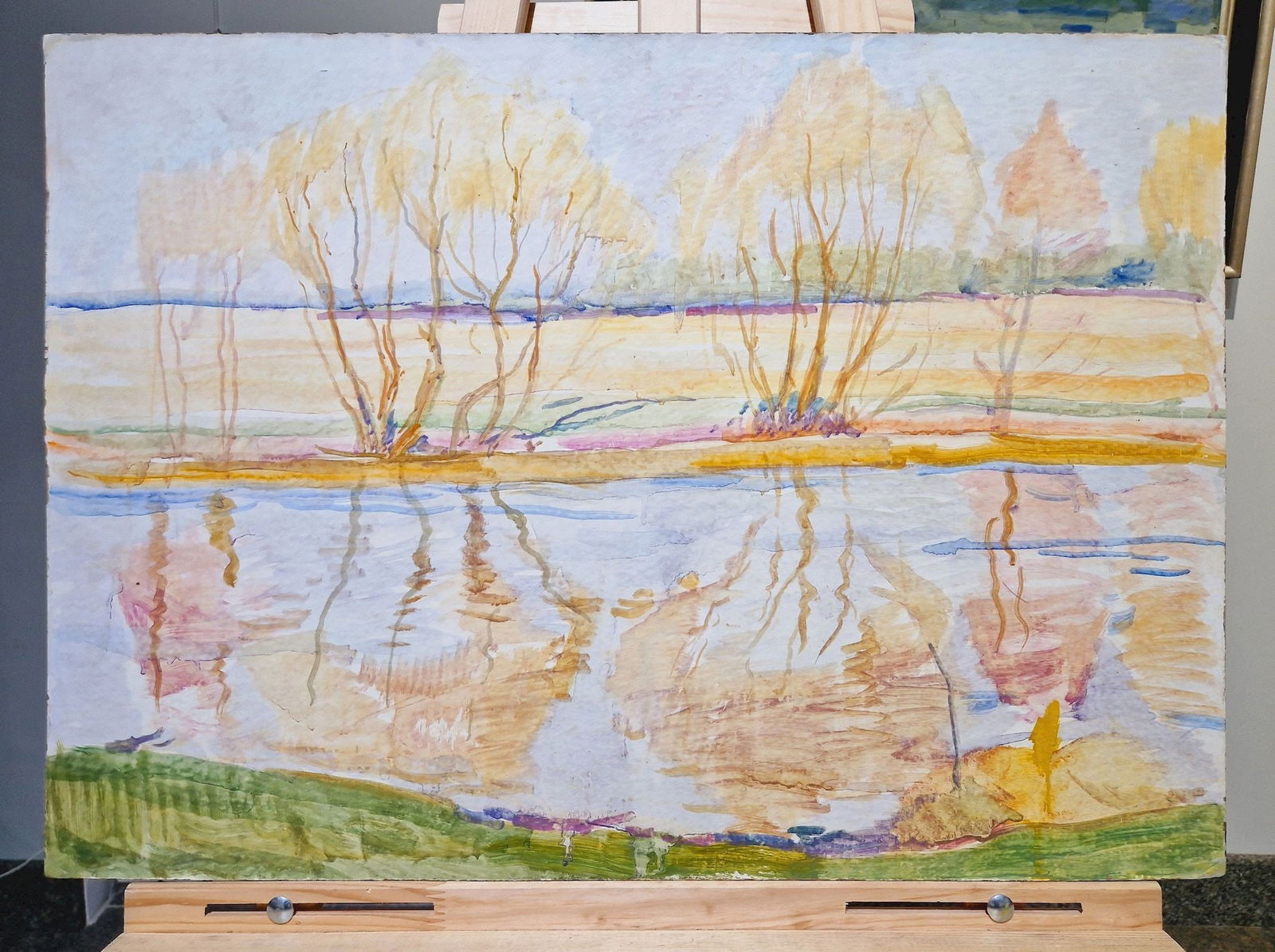Unidentified Artist (Ukrainian artist), "River Landscape", watercolor on cardboard - 2
