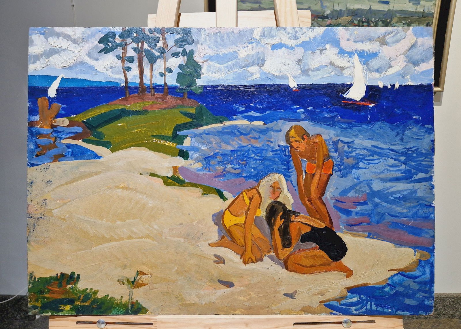 Yukhno-Gurevich Anna (Ukrainian artist), "Youth on vacation at the lake", oil on cardboard - 2