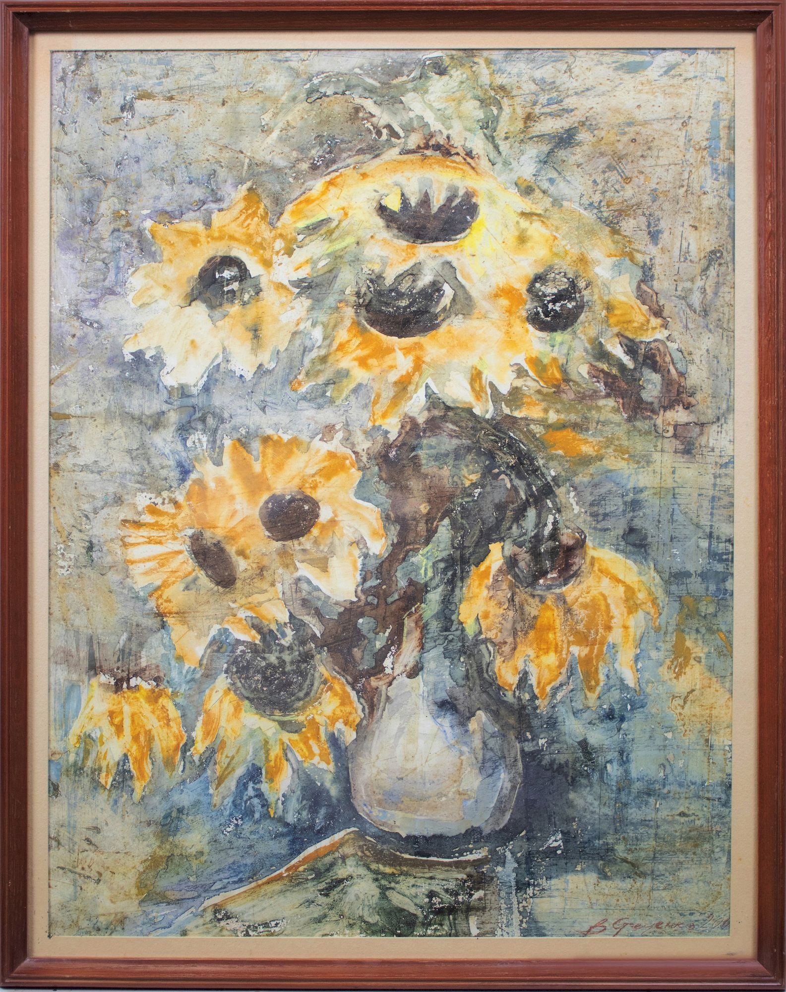 Stetsenko Viktor (Ukrainian artist), "Sunflowers", oil on cardboard: Title: Stetsenko Viktor (Ukrainian artist), "Sunflowers", oil on cardboard Artist: Stetsenko Viktor Mykolayovych Description: ARTIST: Stetsenko Viktor Mykolayovych, Ukrainian artist TITLE: