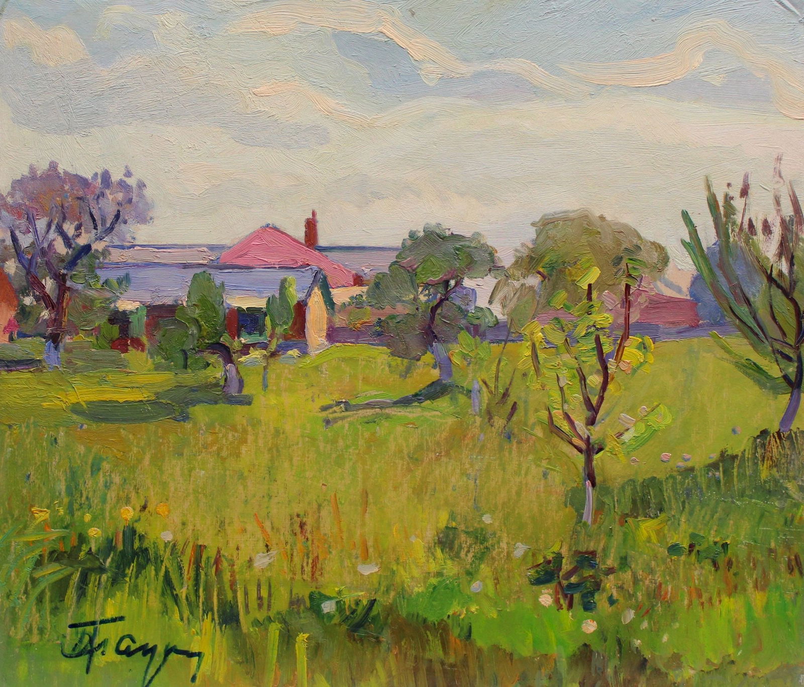 Hantman Moses (Ukrainian artist), "Sunset", oil on cardboard: Title: Hantman Moses (Ukrainian artist), "Sunset", oil on cardboard Artist: Hantman Moses Faybovych Description: ARTIST: Hantman Moses Faybovych, Ukrainian artist TITLE: "Sunset" SIZE: 39 x 44 cm,