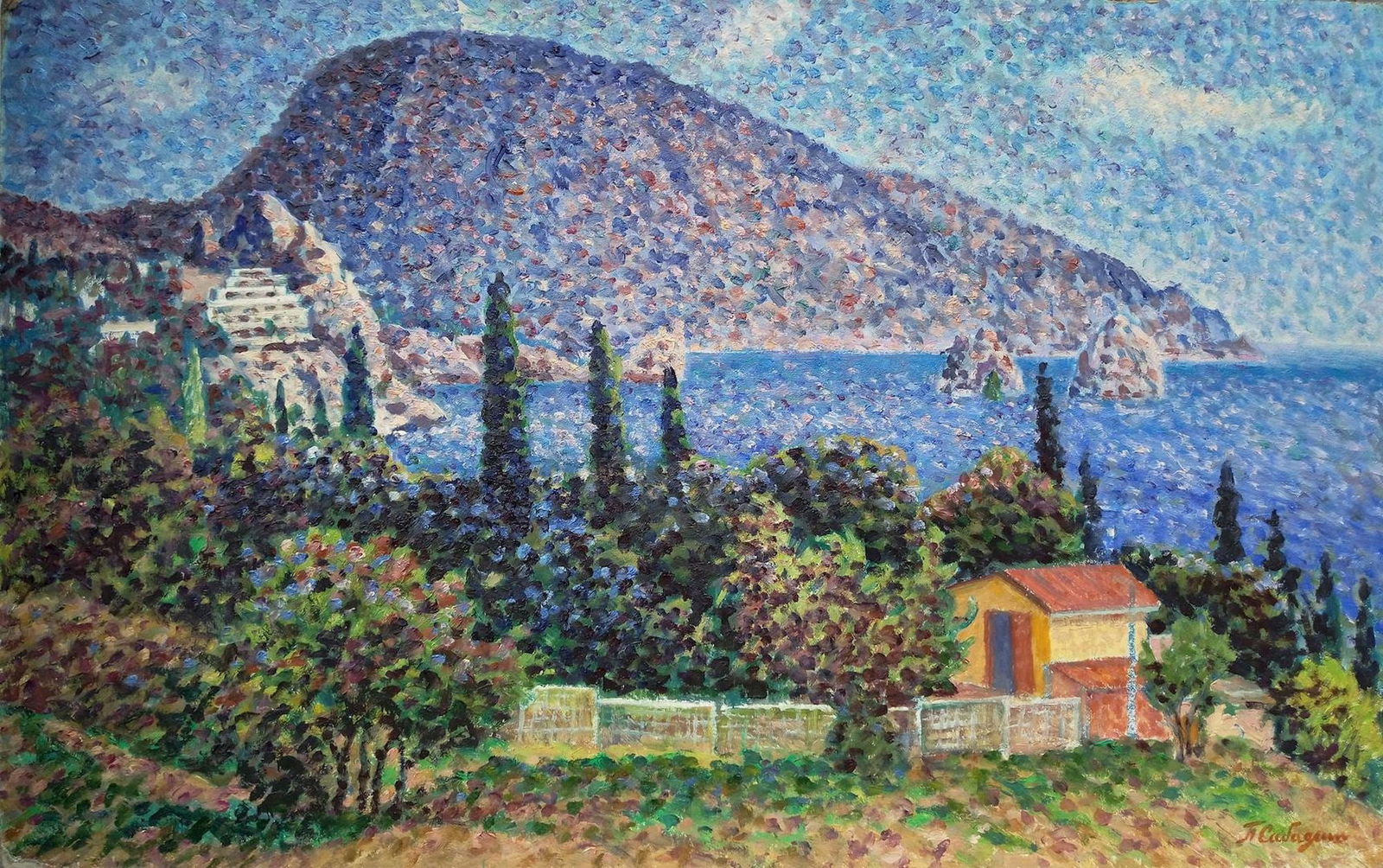 Sabadish Petro (Ukrainian artist), "Bear mountain, Gurzuf", oil on cardboard: Title: Sabadish Petro (Ukrainian artist), "Bear mountain, Gurzuf", oil on cardboard Artist: Sabadish Petro Evlampiyovich Description: ARTIST: Sabadish Petro Evlampiyovich, Ukrainian artist TITLE: