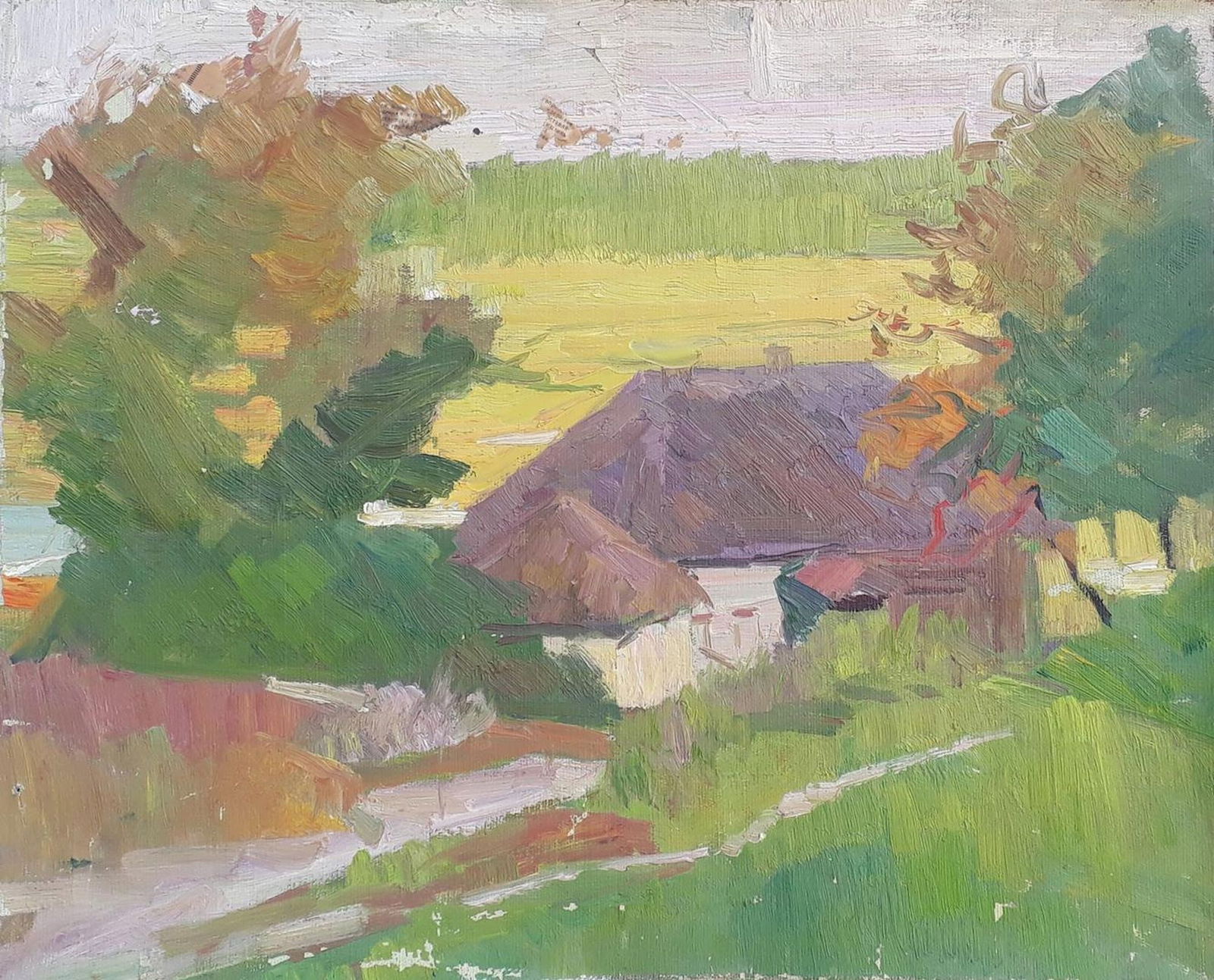 Unidentified (Ukrainian artist), "Rural hut", oil on canvas: Title: Unidentified (Ukrainian artist), "Rural hut", oil on canvas Artist: Unidentified Artist Description: ARTIST: Unidentified Artist TITLE: "Rural hut" SIZE: 47 x 60 cm, (18 2/4 x 23 2/4 in.)