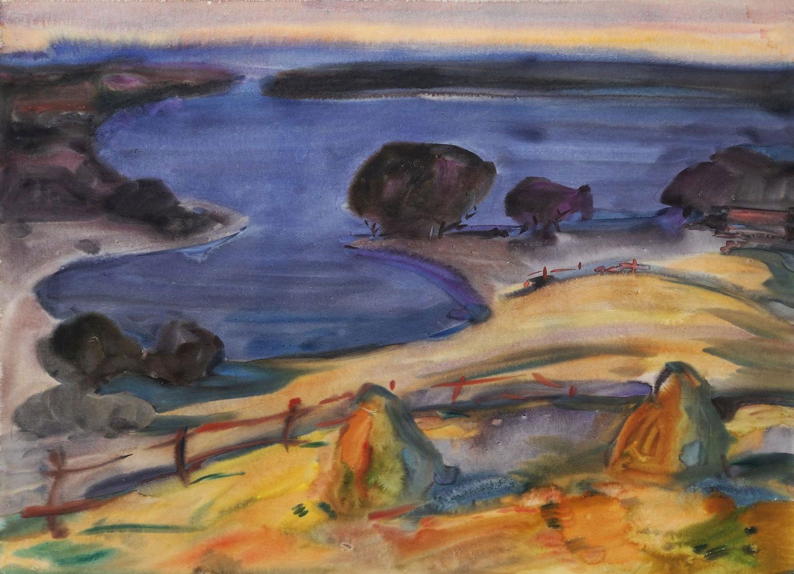 Kirilkov Valentin (Ukrainian artist), "Haystack", watercolor on paper: Title: Kirilkov Valentin (Ukrainian artist), "Haystack", watercolor on paper Artist: Kirilkov Valentin Feodosievich Description: ARTIST: Kirilkov Valentin Feodosievich, Ukrainian artist TITLE: