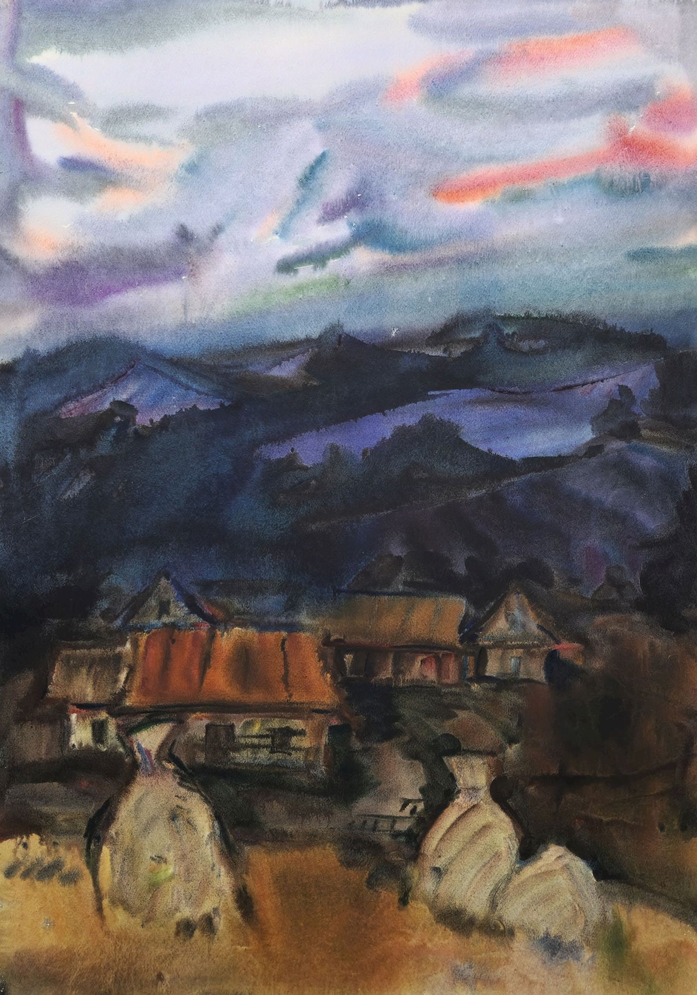 Mynka Olexandr (Ukrainian artist), "Before the storm", watercolor on paper: Title: Mynka Olexandr (Ukrainian artist), "Before the storm", watercolor on paper Artist: Mynka Olexandr Fedorovich Description: ARTIST: Mynka Olexandr Fedorovich, Ukrainian artist TITLE: "Before the