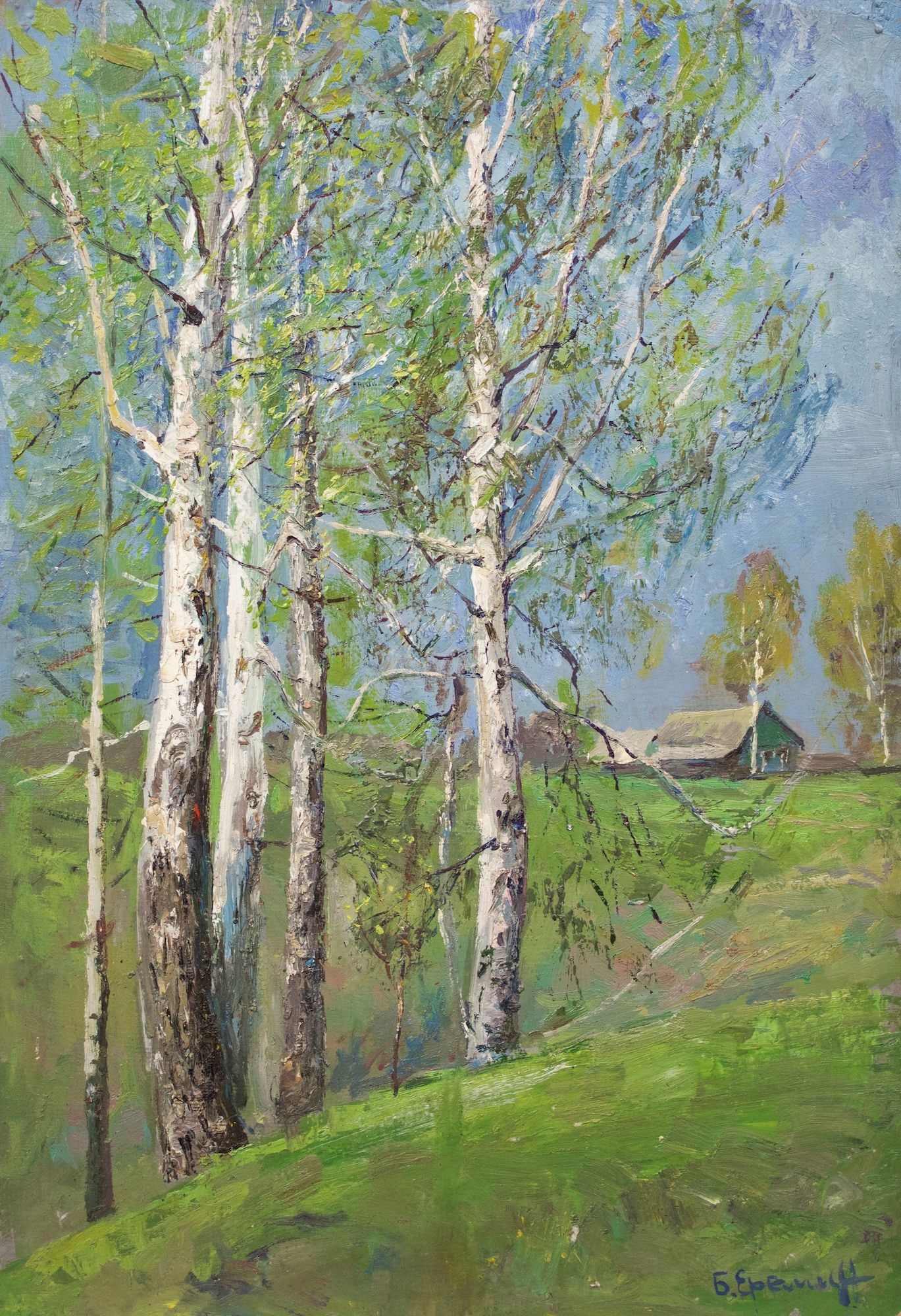 Yeremin Boris (Ukrainian artist), "Birches", oil on cardboard: Title: Yeremin Boris (Ukrainian artist), "Birches", oil on cardboard Artist: Yeremin Boris Oleksandrovich Description: ARTIST: Yeremin Boris Oleksandrovich, Ukrainian artist TITLE: "Birches" SIZE: 60