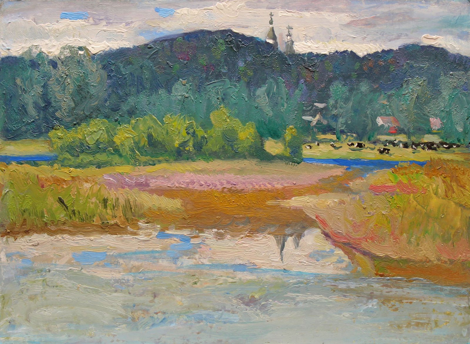 Mynka Olexandr (Ukrainian artist), "Herd of village", oil on cardboard (1 of 3)