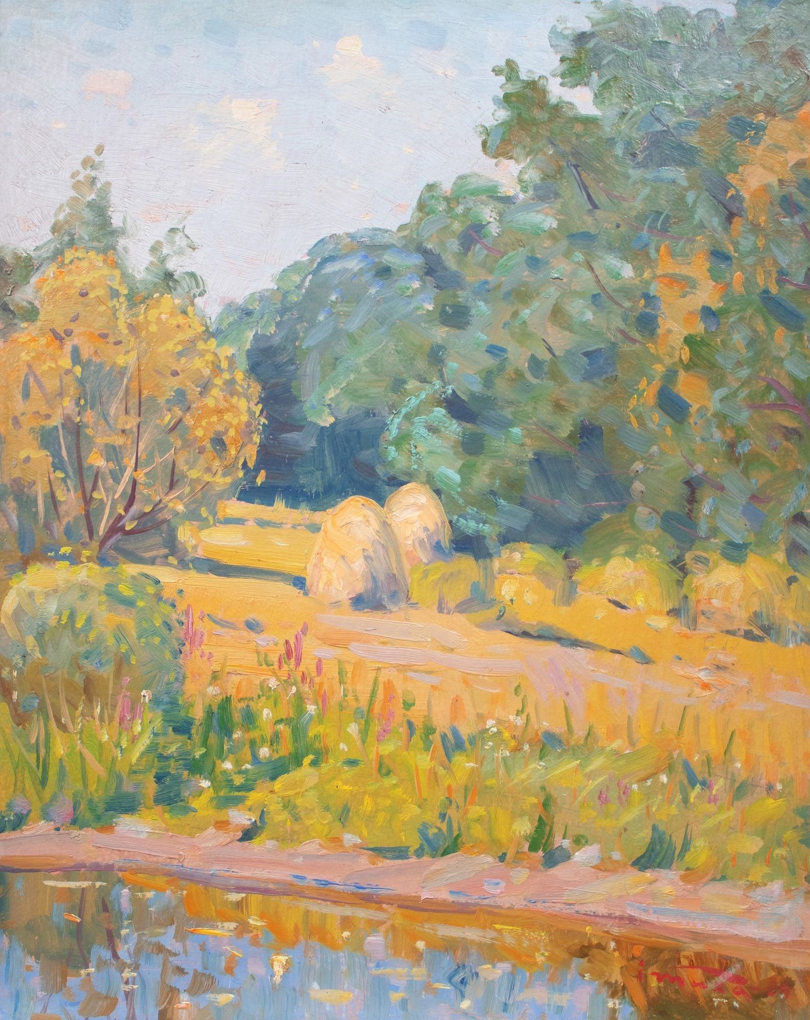 Tyukha Ivan (Ukrainian artist), "Stacks", oil on cardboard: Title: Tyukha Ivan (Ukrainian artist), "Stacks", oil on cardboard Artist: Tyukha Ivan Andriyovich Description: ARTIST: Tyukha Ivan Andriyovich, Ukrainian artist TITLE: "Stacks" SIZE: 50 x 40 cm, (19 3