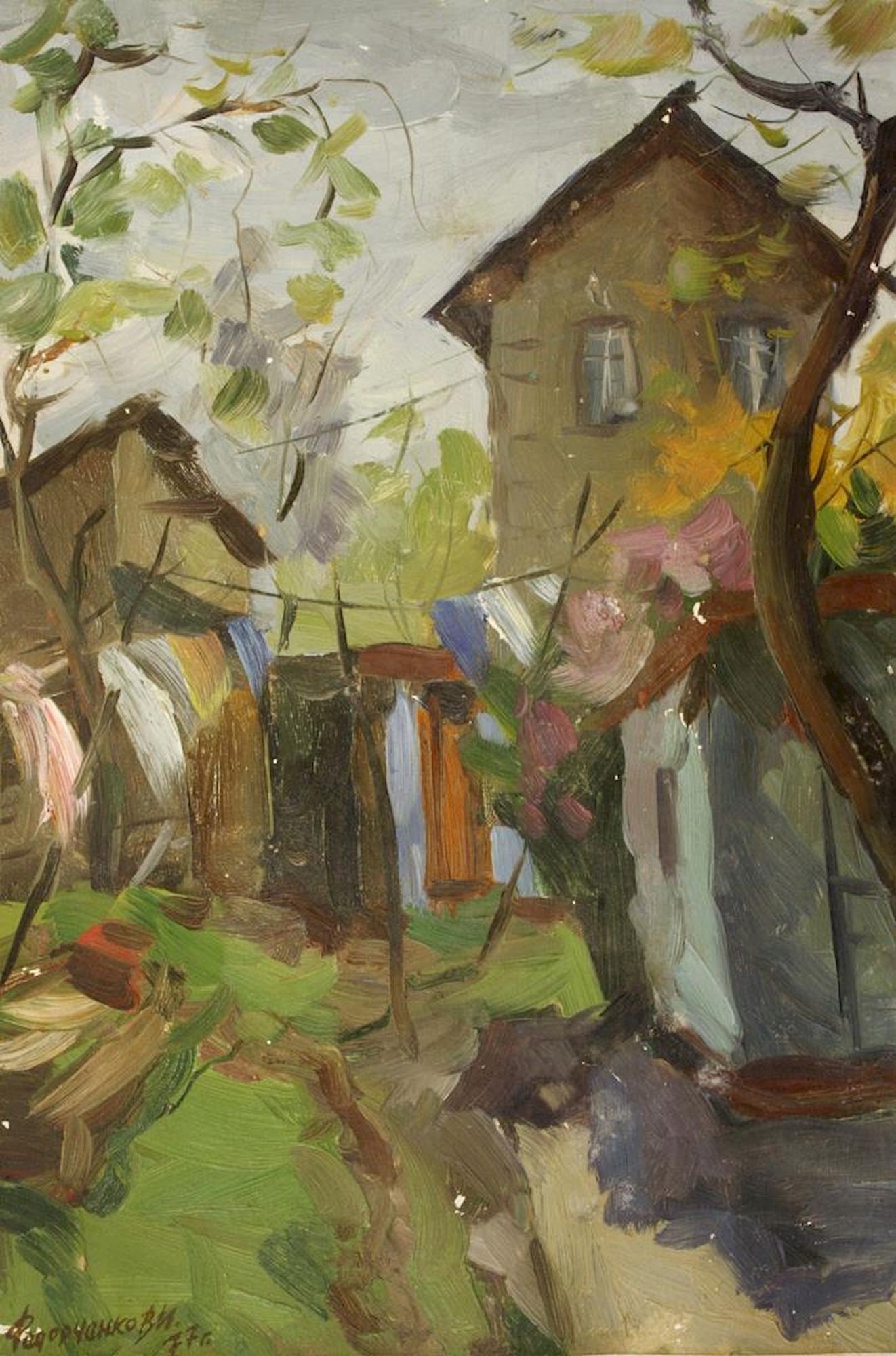 Fedorchenko Volodymyr (Ukrainian artist), "In the country", oil on cardboard: Title: Fedorchenko Volodymyr (Ukrainian artist), "In the country", oil on cardboard Artist: Fedorchenko Volodymyr Ivanovich Description: ARTIST: Fedorchenko Volodymyr Ivanovich, Ukrainian artist TITLE