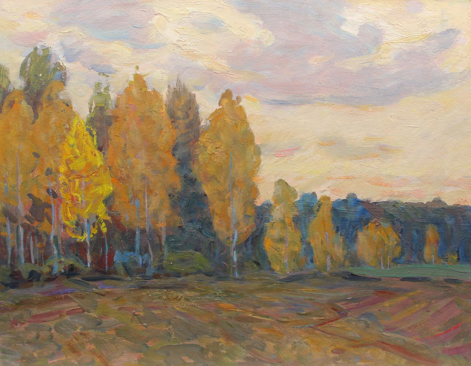 Tyukha Ivan (Ukrainian artist), "The edge of the field", oil on cardboard (1 of 3)