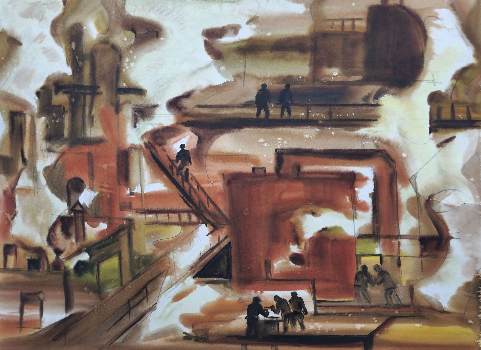 Kirilkov Valentin (Ukrainian artist), "At the factory", watercolor on paper (1 of 2)