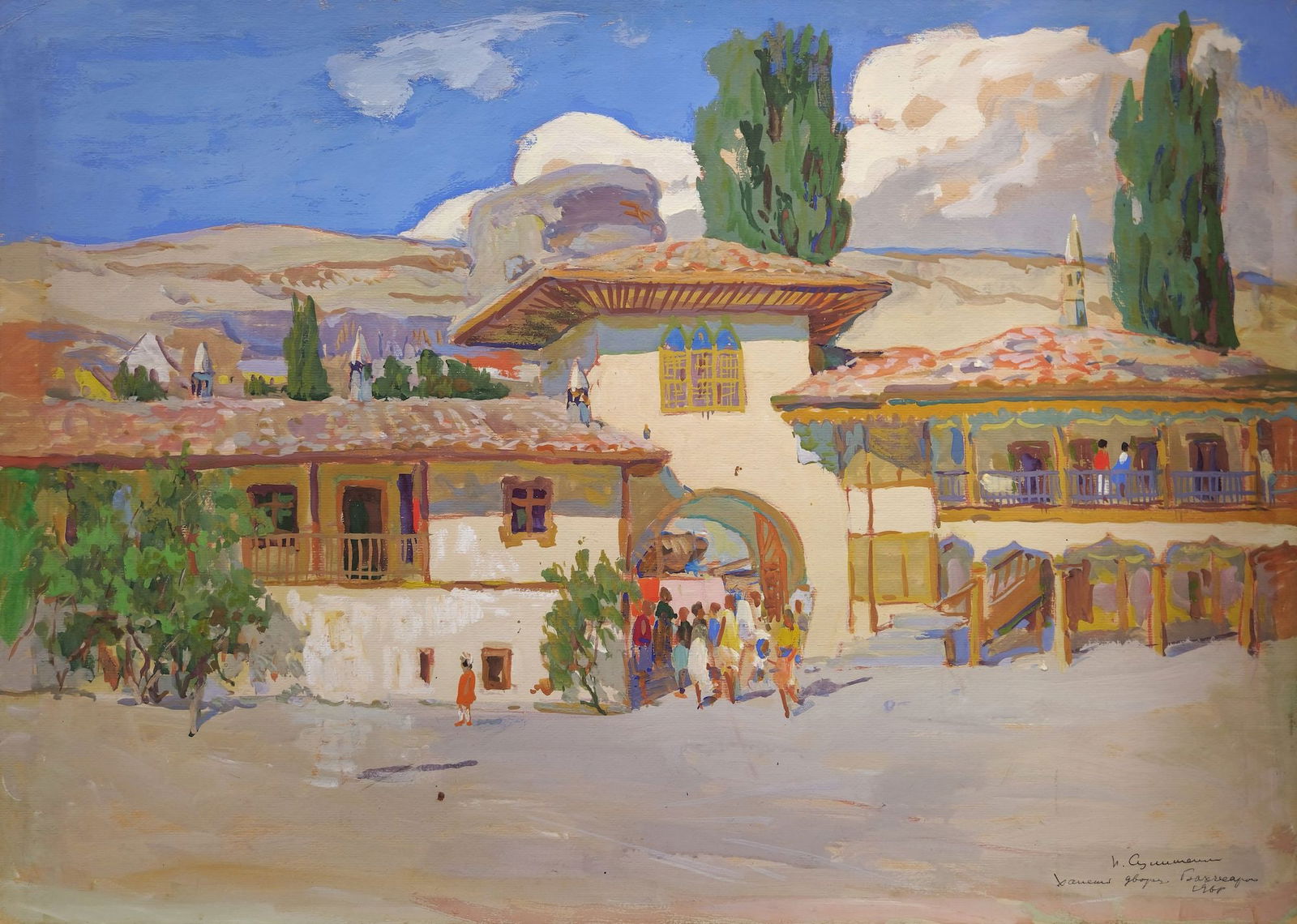 Sulimenko Petro (Ukrainian artist), "Khan's palace in Bakhchisarai", tempera on cardboard: Title: Sulimenko Petro (Ukrainian artist), "Khan's palace in Bakhchisarai", tempera on cardboard Artist: Sulimenko Petro Stepanovych Description: ARTIST: Sulimenko Petro Stepanovych, Ukrainian artist