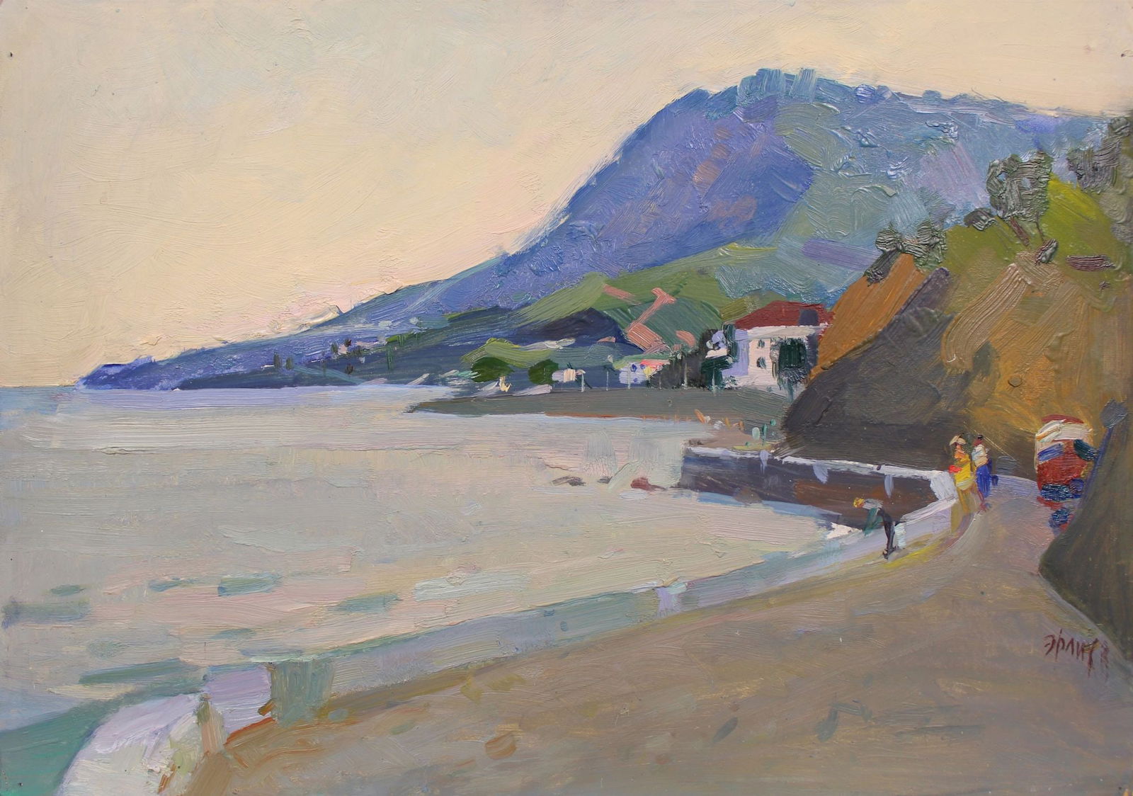 Erlih Volodymyr (Ukrainian artist), "Road to the work area", oil on cardboard: Title: Erlih Volodymyr (Ukrainian artist), "Road to the work area", oil on cardboard Artist: Erlih Volodymyr Isaakovich Description: ARTIST: Erlih Volodymyr Isaakovich, Ukrainian artist TITLE: "Road t