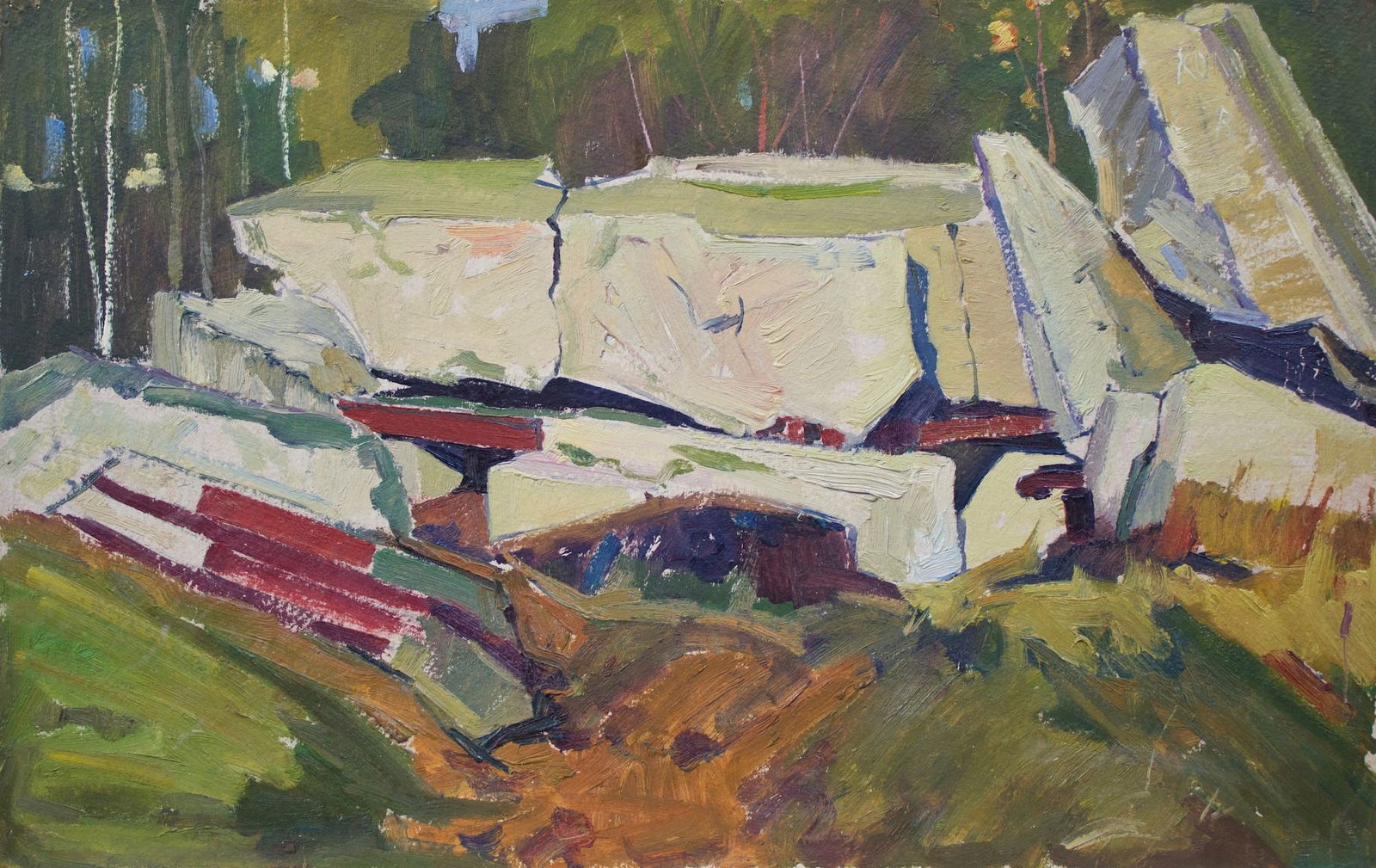 Tyukha Ivan (Ukrainian artist), "Strengthening ruins", oil on cardboard: Title: Tyukha Ivan (Ukrainian artist), "Strengthening ruins", oil on cardboard Artist: Tyukha Ivan Andriyovich Description: ARTIST: Tyukha Ivan Andriyovich, Ukrainian artist TITLE: "Strengthening ruin