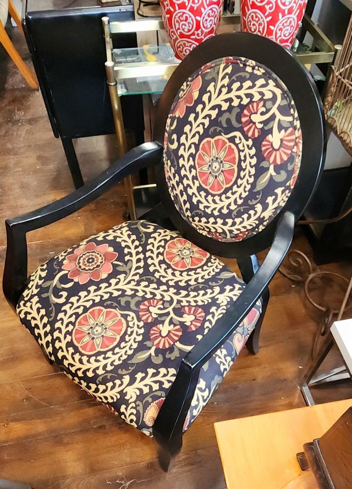Oversize modern version of classic Queen Anne side chair w/ bold contemporary pattern: Oversize modern version of classic Queen Anne side chair w/ bold contemporary pattern Reserve: $250.00 Shipping: Domestic: Shipping rates are determined by destination International: Foreign