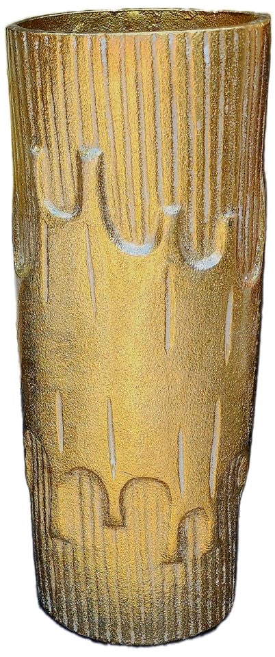 Vintage mid-century / deco-style gold finished tall metal art vase: Vintage mid-century / deco-style gold finished tall metal art vase Reserve: $100.00 Shipping: Domestic: Shipping rates are determined by destination International: Foreign shipping rates are
