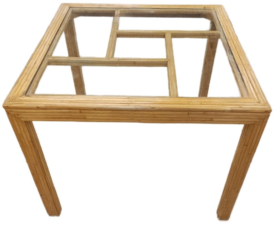 Vintage designer '70s or '80s rattan and glass dining table. Perfect for a modern or country decor.: Vintage designer '70s or '80s rattan and glass dining table. Perfect for a modern or country decor. Reserve: $150.00 Shipping: Domestic: Shipping rates are determined by destination Internat