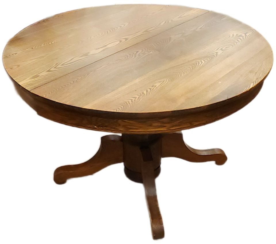 Antique Mission "Arts & Crafts" Style Tiger Oak Large Round Pedestal Dining Table: Antique Mission "Arts & Crafts" Style Tiger Oak Large Round Pedestal Dining Table Reserve: $300.00 Shipping: Domestic: Shipping rates are determined by destination International: Foreign shi