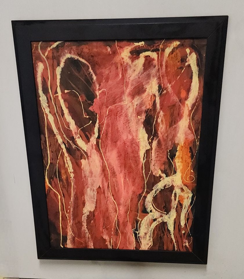 Dramatic mid-century surreal abstract expressionist oil painting w/ strong figural imagery. 24 x 36": Dramatic mid-century surreal abstract expressionist oil painting w/ strong figural imagery. 24 x 36" Reserve: $500.00 Shipping: Domestic: Shipping rates are determined by destination Interna