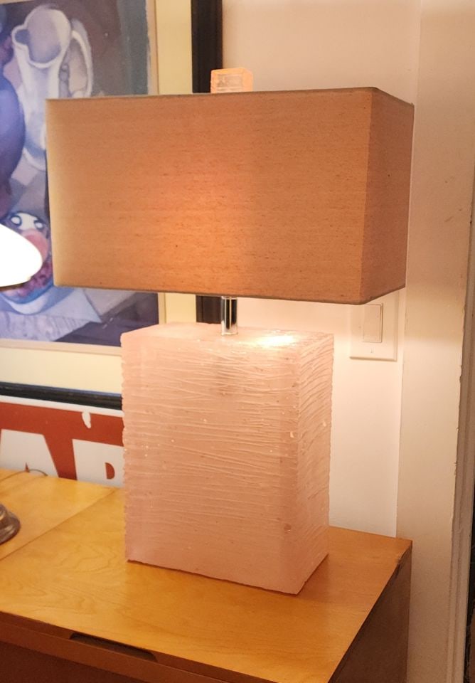 Welcome to the 60s with this terrific large pink cast lucite lamp. Maybe Elvis had one...: Welcome to the 60s with this terrific large pink cast lucite lamp. Maybe Elvis had one... Pickup DetailsPick up is available everyday except Tuesday from 11:30 a.m. to 4:00 p.m.. We can also help you