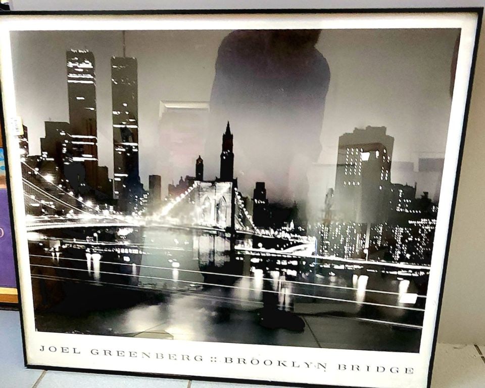 Joel Greenberg's iconic photograph titled "Brooklyn Bridge" w/ the Twin Towers in the background.: Joel Greenberg's iconic photograph titled "Brooklyn Bridge" w/ World Trade Center Twin Towers in the background. Joe is a leading New York photographer recognized for his captivating works. Pickup Det