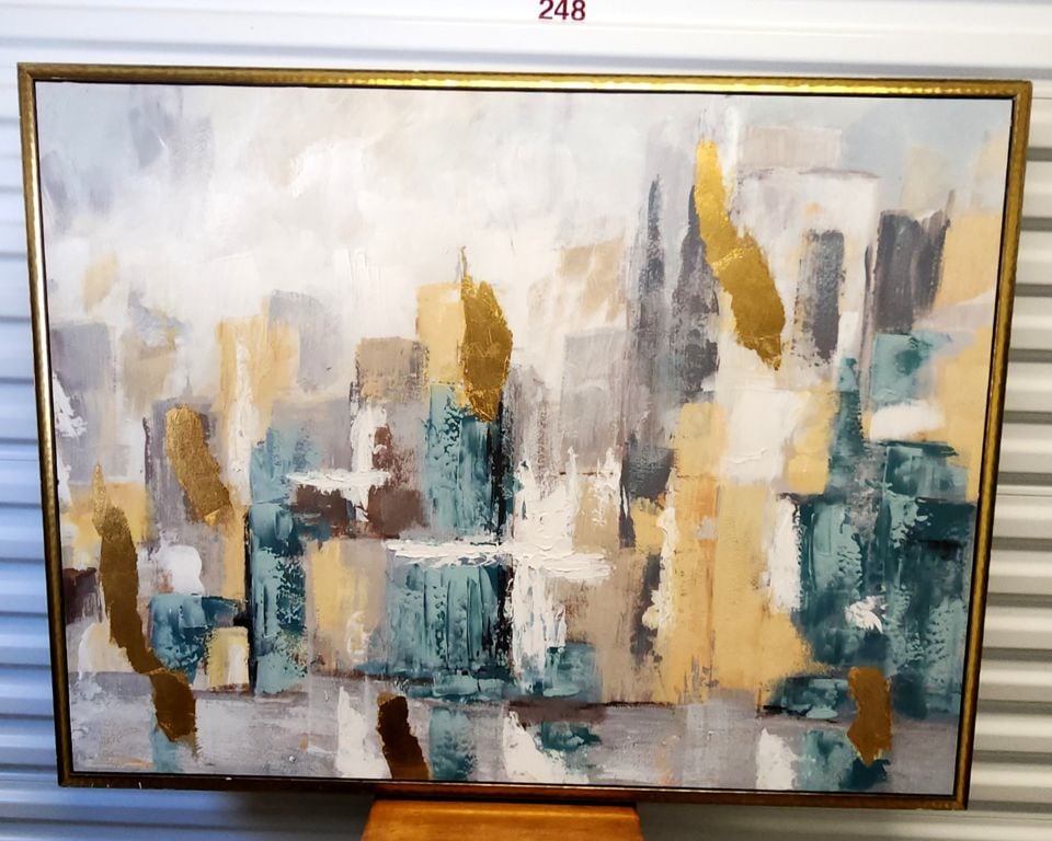 Postmodern 48x36 abstract expressionist surreal cityscape giclee oil painting on canvas.: Postmodern 48x36 abstract expressionist surreal cityscape giclee oil painting on canvas. Reserve: $500.00 Shipping: Domestic: Shipping rates are determined by destination International: Fore