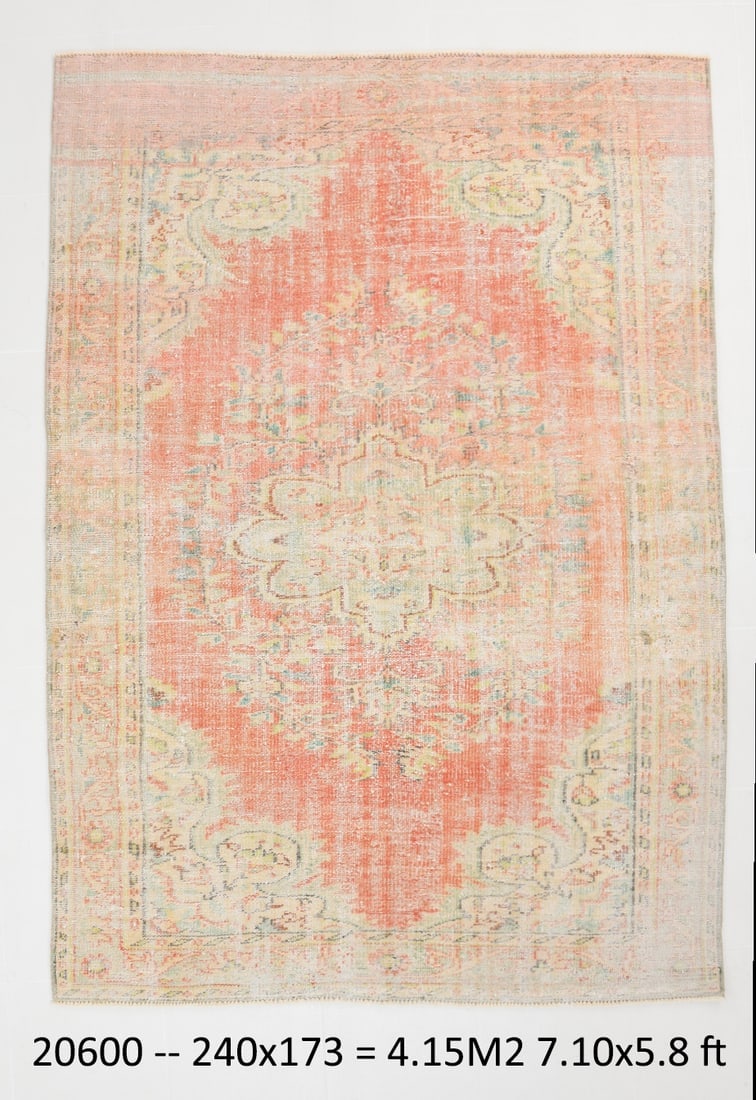 5'8'' x 7'10'' Handmade Vintage Wool Rug - 20600: Title: 5'8'' x 7'10'' Handmade Vintage Wool Rug - 20600 Description:5'8'' x 7'10'' Handmade Vintage Wool Rug - 20600 Origin:Turkiye Date/Period:1960-90 Materials:Wool,Cotton Dimension:5'8''x7'10'' ft,