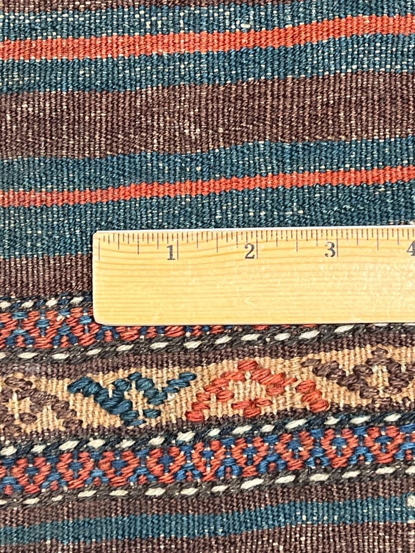 Hand-Knotted Antique Persian Farahan Tribal Double Saddle Bag Wool Rug 1'9" x 4'3" - 10