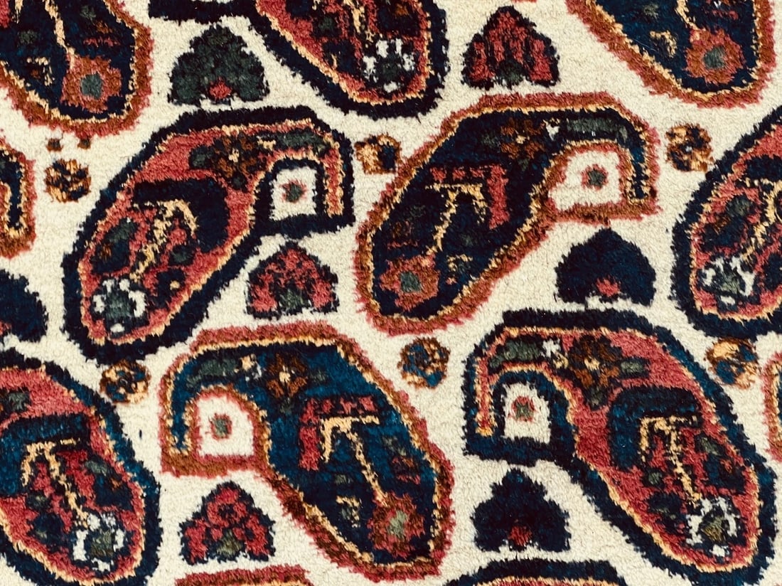 Hand-Knotted Semi-Antique Persian Sirjan Paisley Ivory Wool Oriental Rug 5'5" x 7'2" - 5